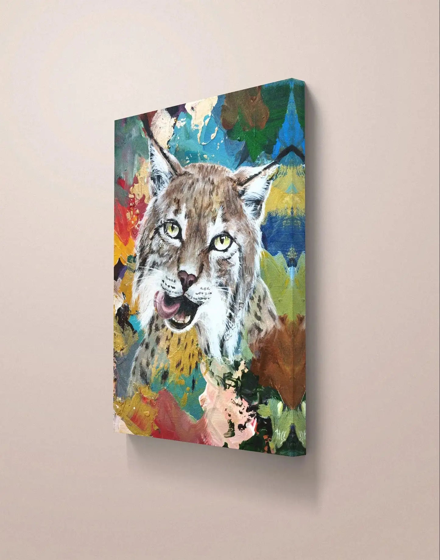 Expressiv-realistisches Gemälde Luchs – handgemaltes Original Acrylbild (30 x 40 cm) auf Leinwand von H1Z ART in lebendiger Atmosphäre
