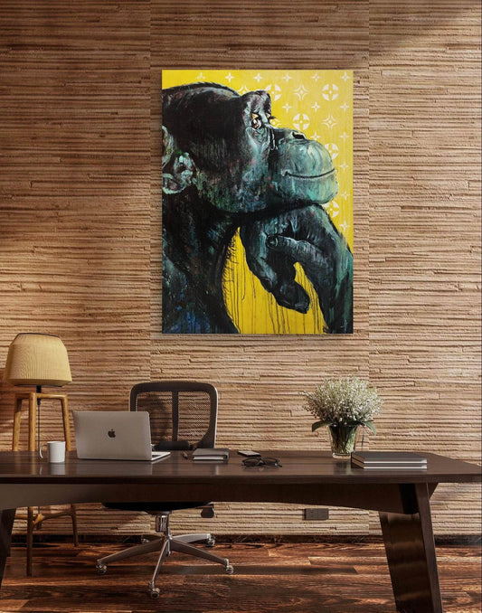 H1Z ART Acrylbild Gemälde denkender Affe – handgemaltes Original Acrylbild (128 x 93 cm)