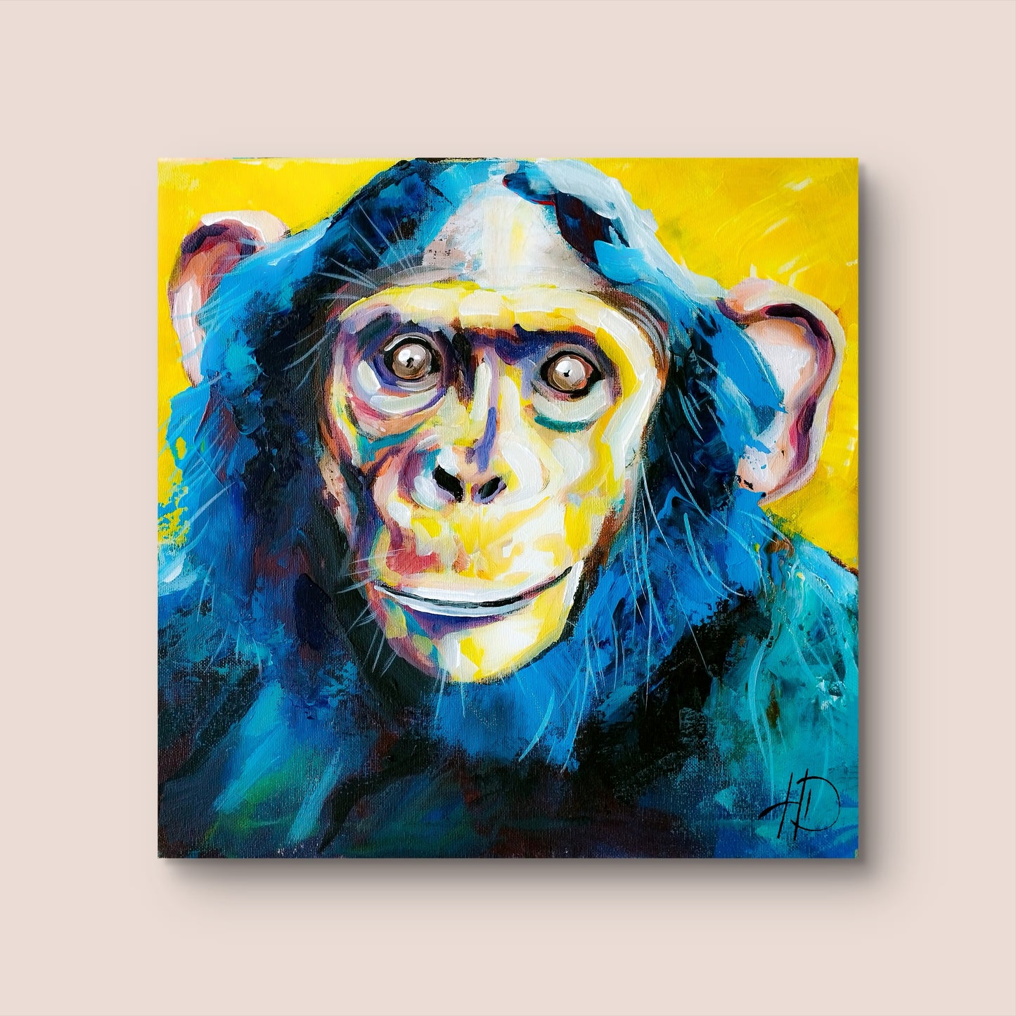 Premium Gemälde "Blick des Affen" 40 x 40 cm - Heinz