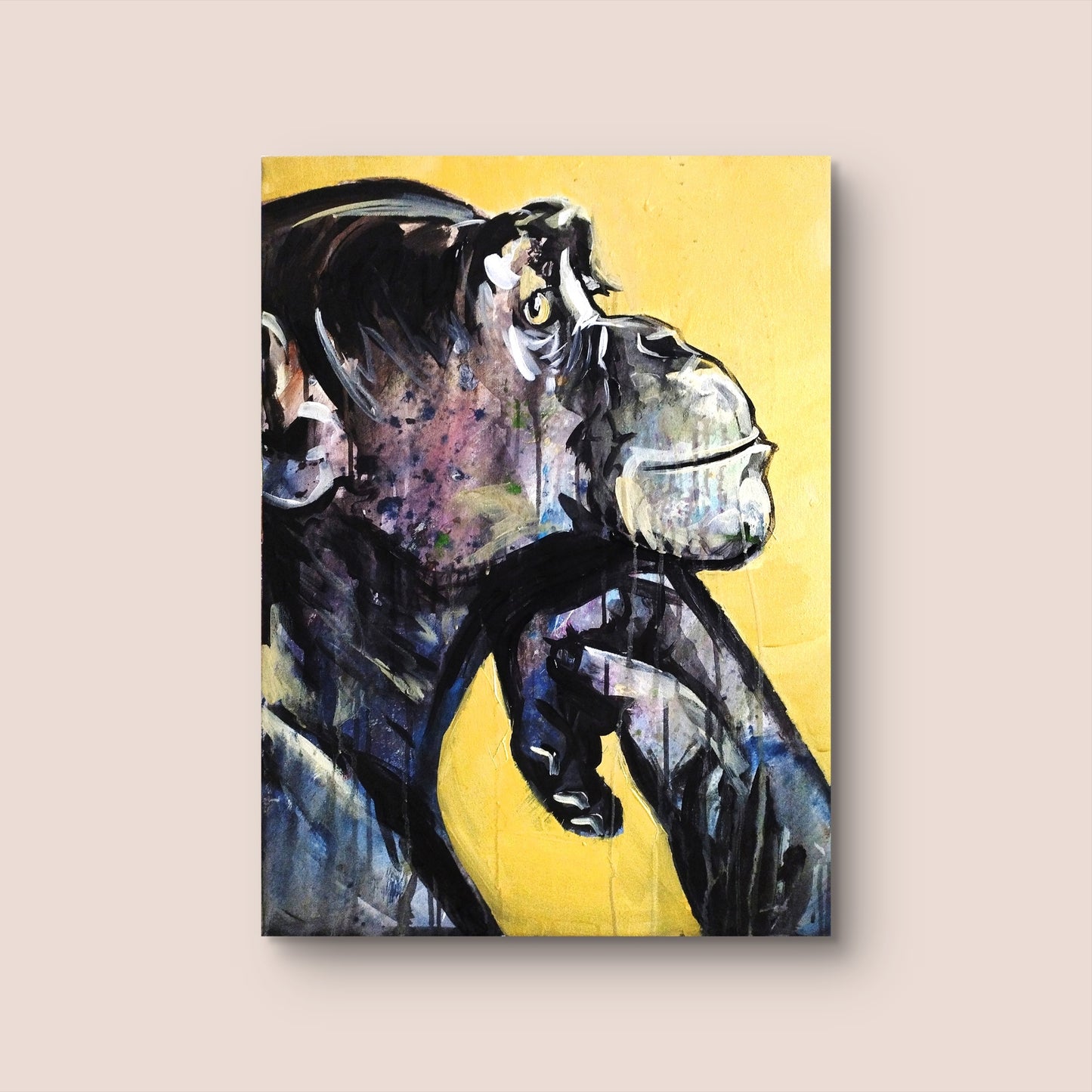 Gemälde "Nachdenklicher Affe" 50 x 70 cm - Heinz