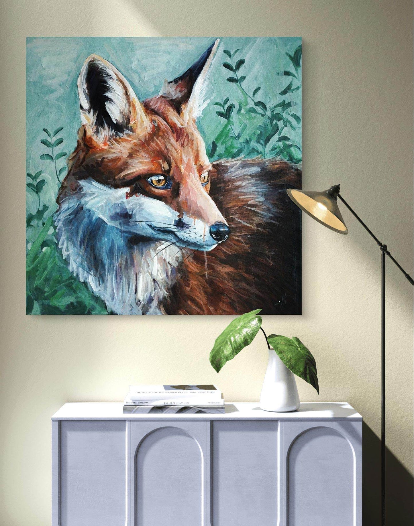 H1Z ART Acrylbild Gemälde Fuchs am Bach – handgemaltes Original Acrylbild (70 x 70 cm)