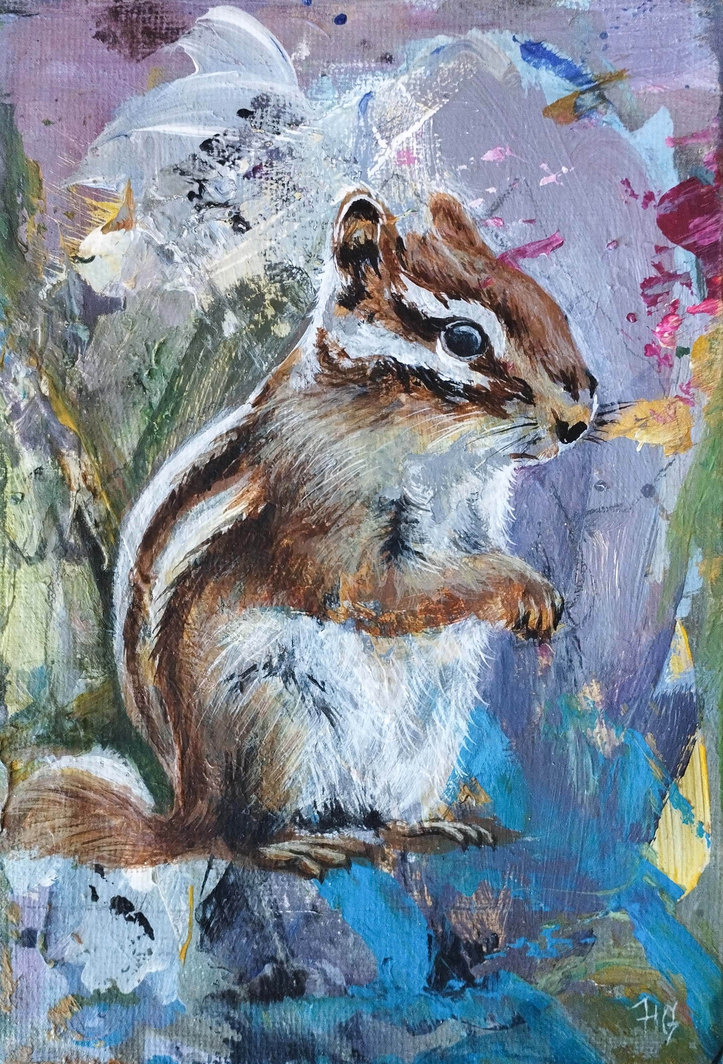 Gemälde Streifenhörnchen – handgemaltes Original Acrylbild (18 x 12 cm) - H1Z Art