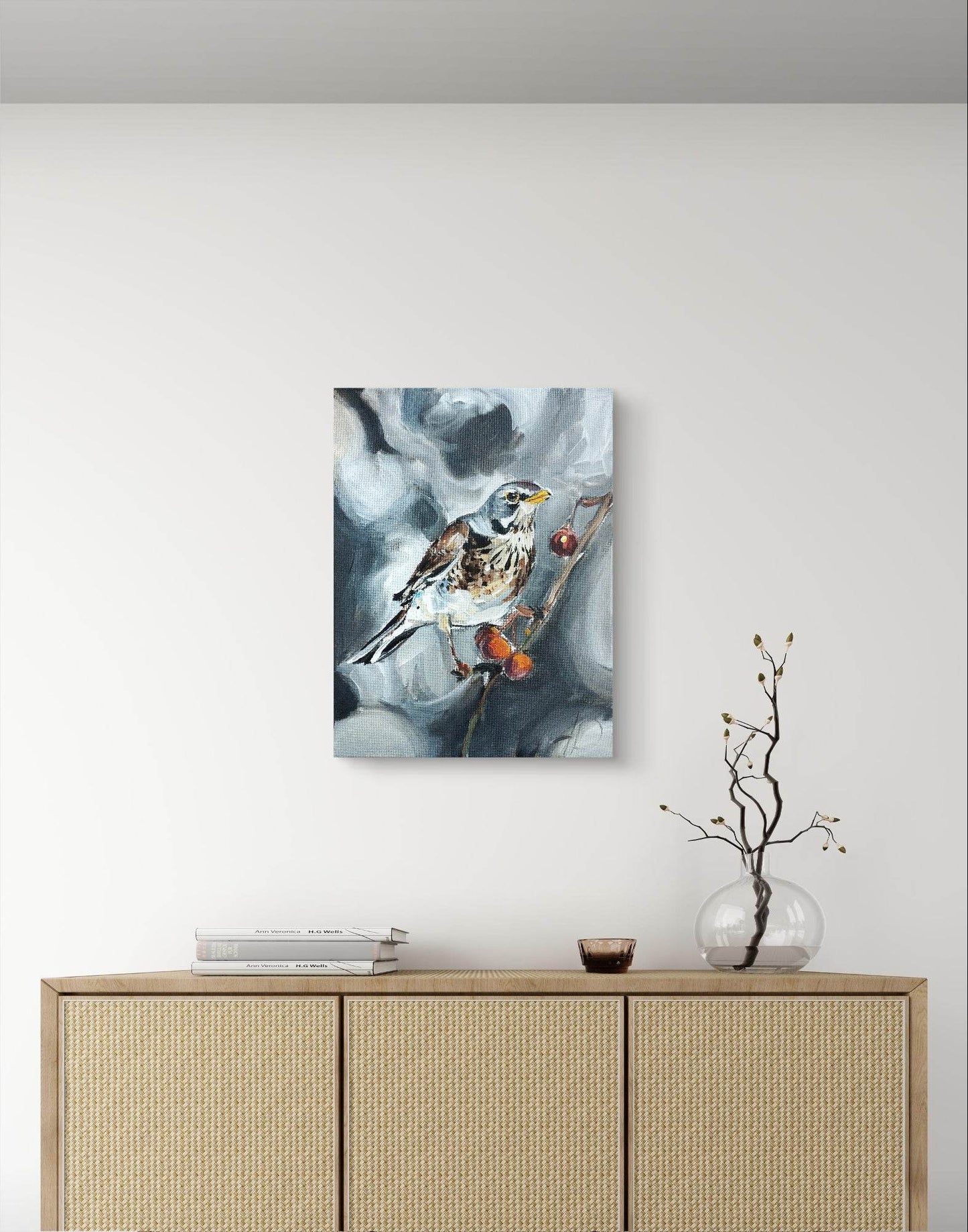 Gemälde Wacholderdrossel – handgemaltes Original Acrylbild (30 x 40 cm)