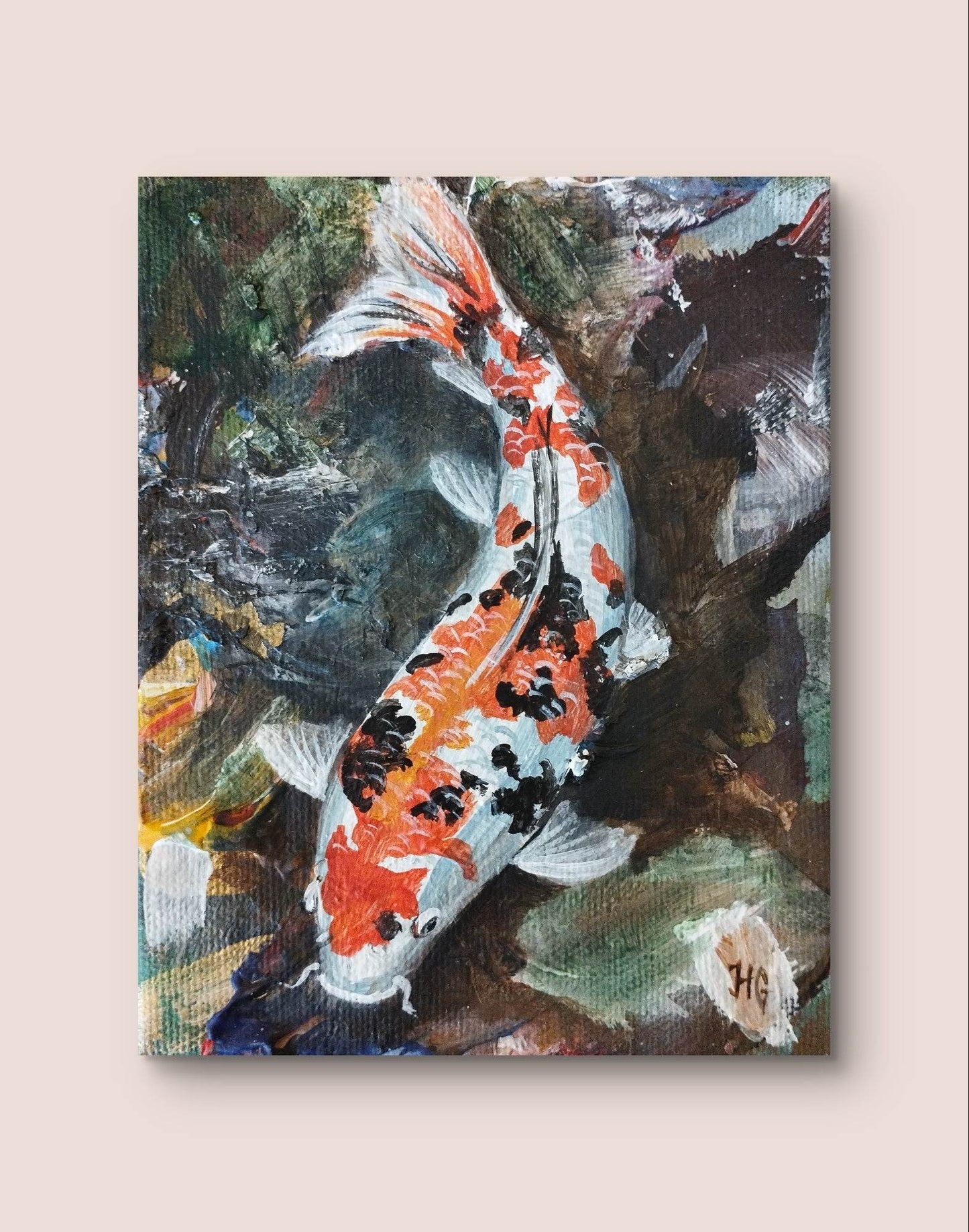 Gemälde Koi Karpfen – handgemaltes Original Acrylbild (13 x 10 cm)