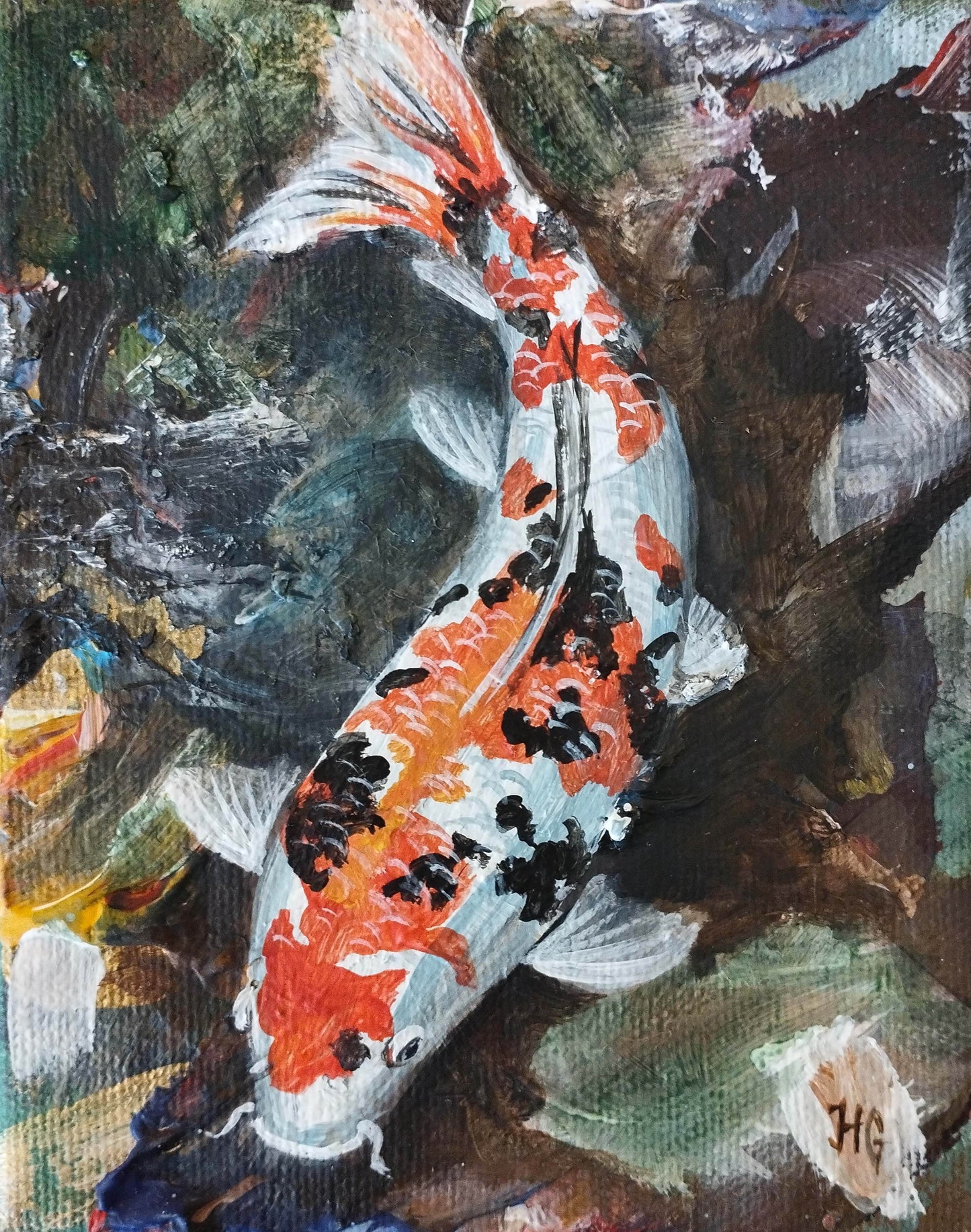 Gemälde Koi Karpfen – handgemaltes Original Acrylbild (13 x 10 cm)