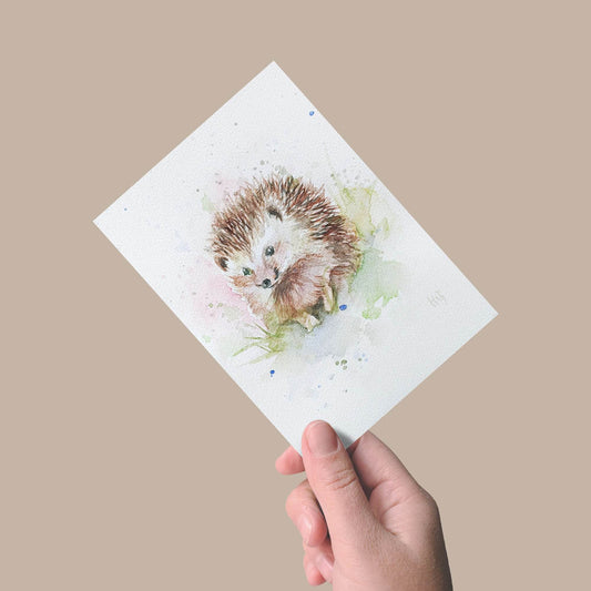 Expressiv-realistisches Postkarte „Igel“ – Handgemalt auf Leinwand von H1Z ART in lebendiger Atmosphäre