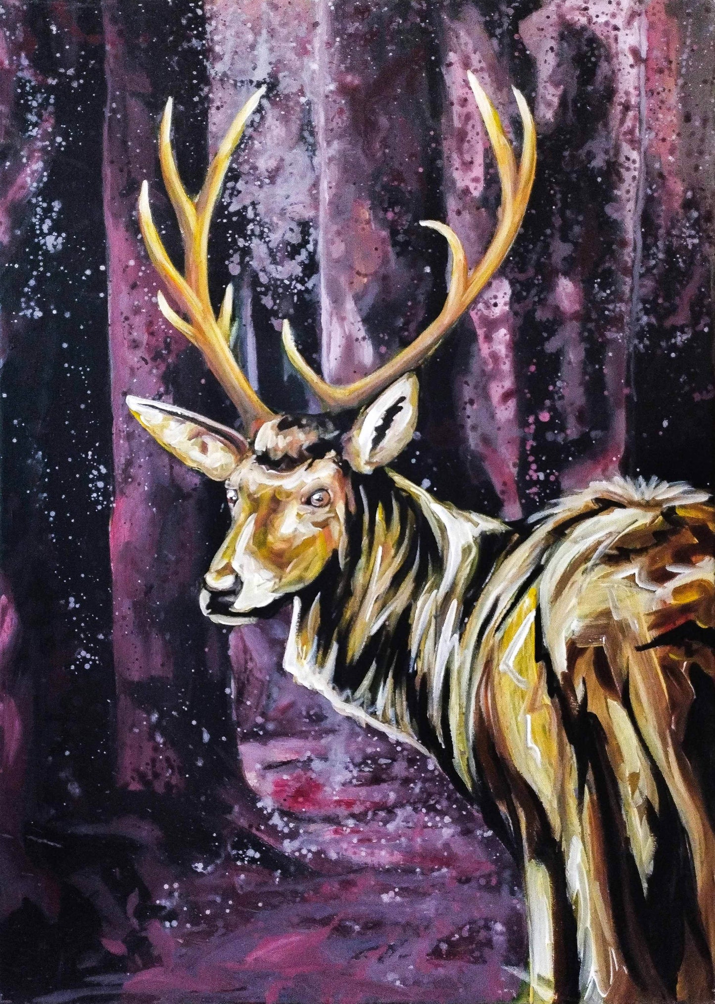 Gemälde goldener Reh – handgemaltes Original Acrylbild (50 x 70 cm)
