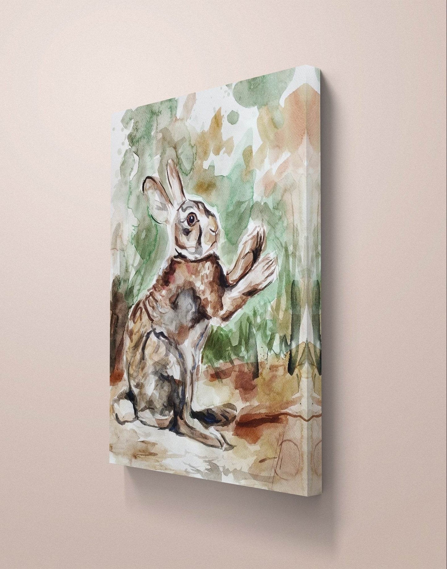 Aquarellbild Hase im Wald (30 × 40 cm)