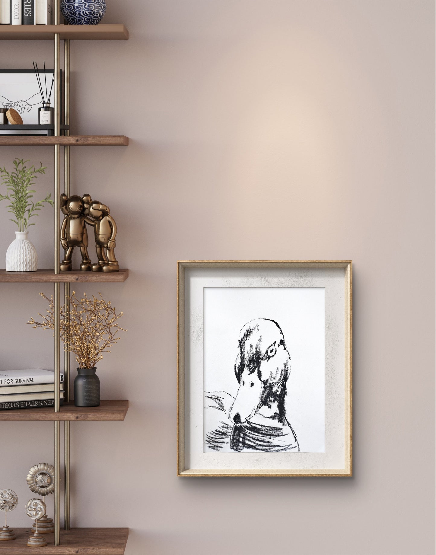 Heinz Acrylbild Skizze „Stille Feder – die Ente in Linie gefasst“ 30 x 40 cm