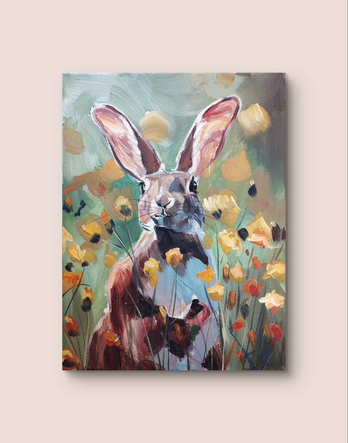 Gemälde Hase im Frühling – handgemaltes Original Acrylbild (30 x 40 cm) - H1Z Art