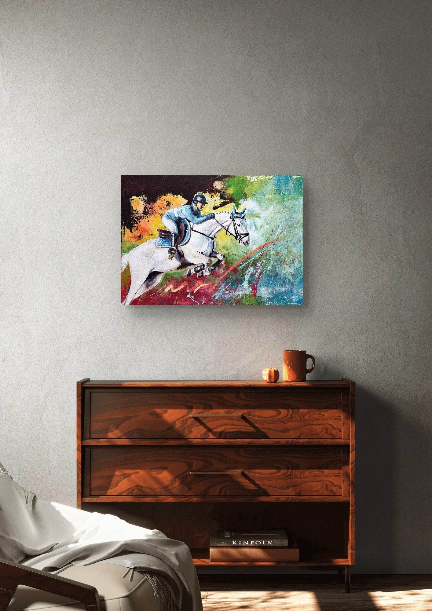 H1Z ART Acrylbild Gemälde Pferderennen – handgemaltes Original Acrylbild (50 x 70 cm)