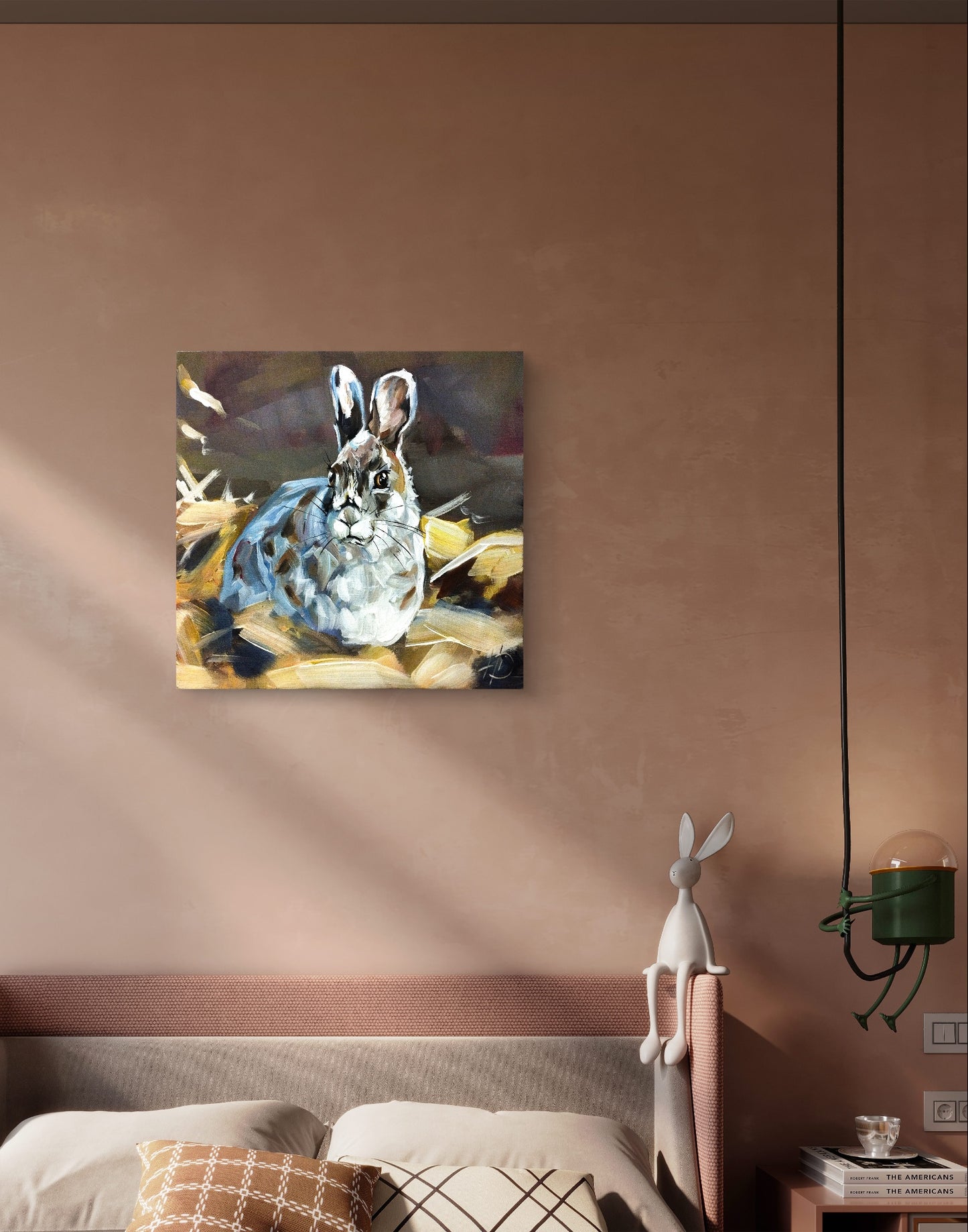 Premium Gemälde "Wiesentraum des Hasen" 30 x 30 cm - Heinz