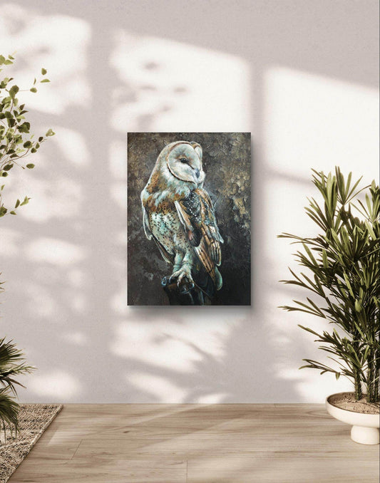 Expressiv-realistisches Gemälde Eule – handgemaltes Original Acrylbild (50 x 70 cm) auf Leinwand von H1Z ART in lebendiger Atmosphäre