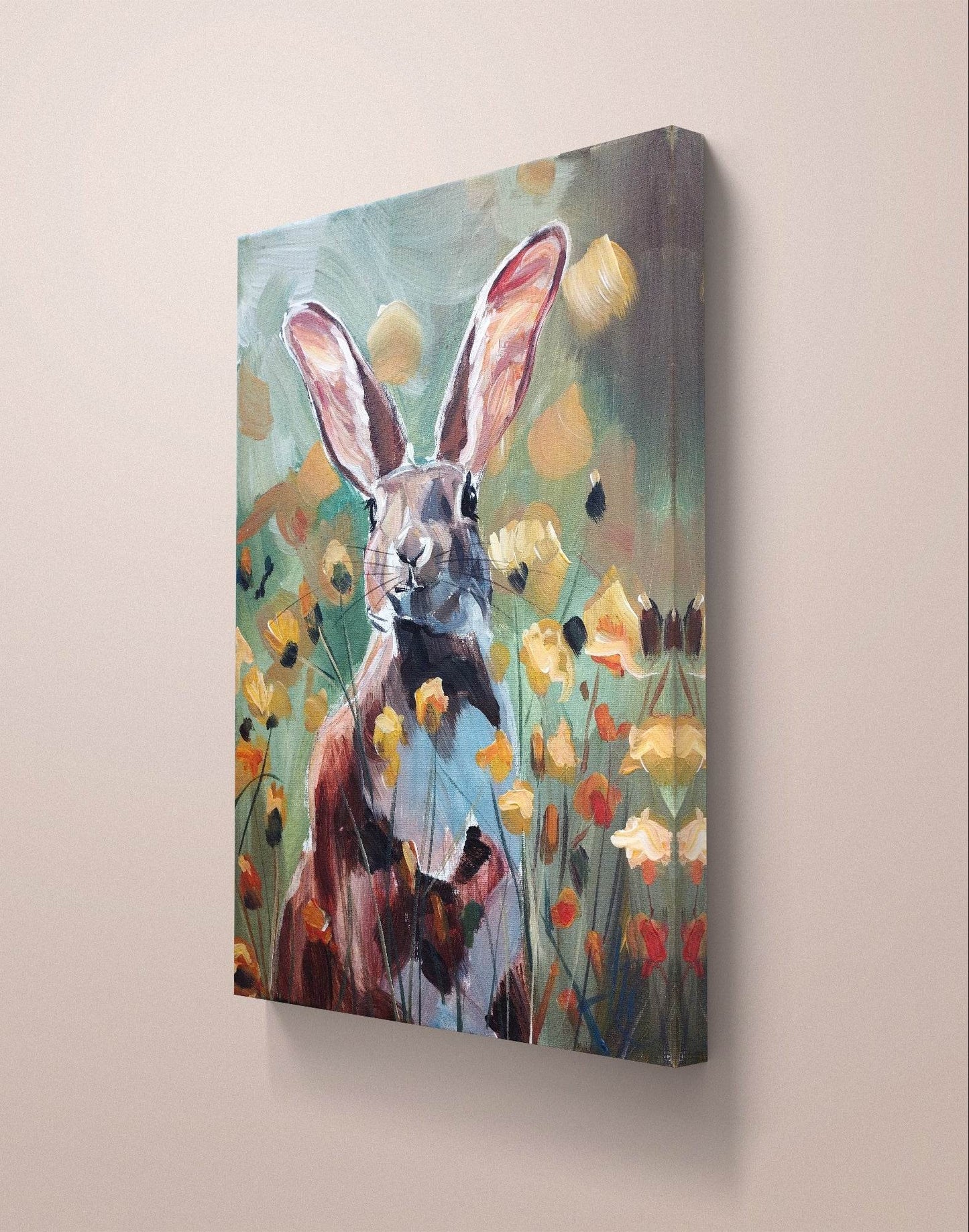 Gemälde Hase im Frühling – handgemaltes Original Acrylbild (30 x 40 cm) - H1Z Art