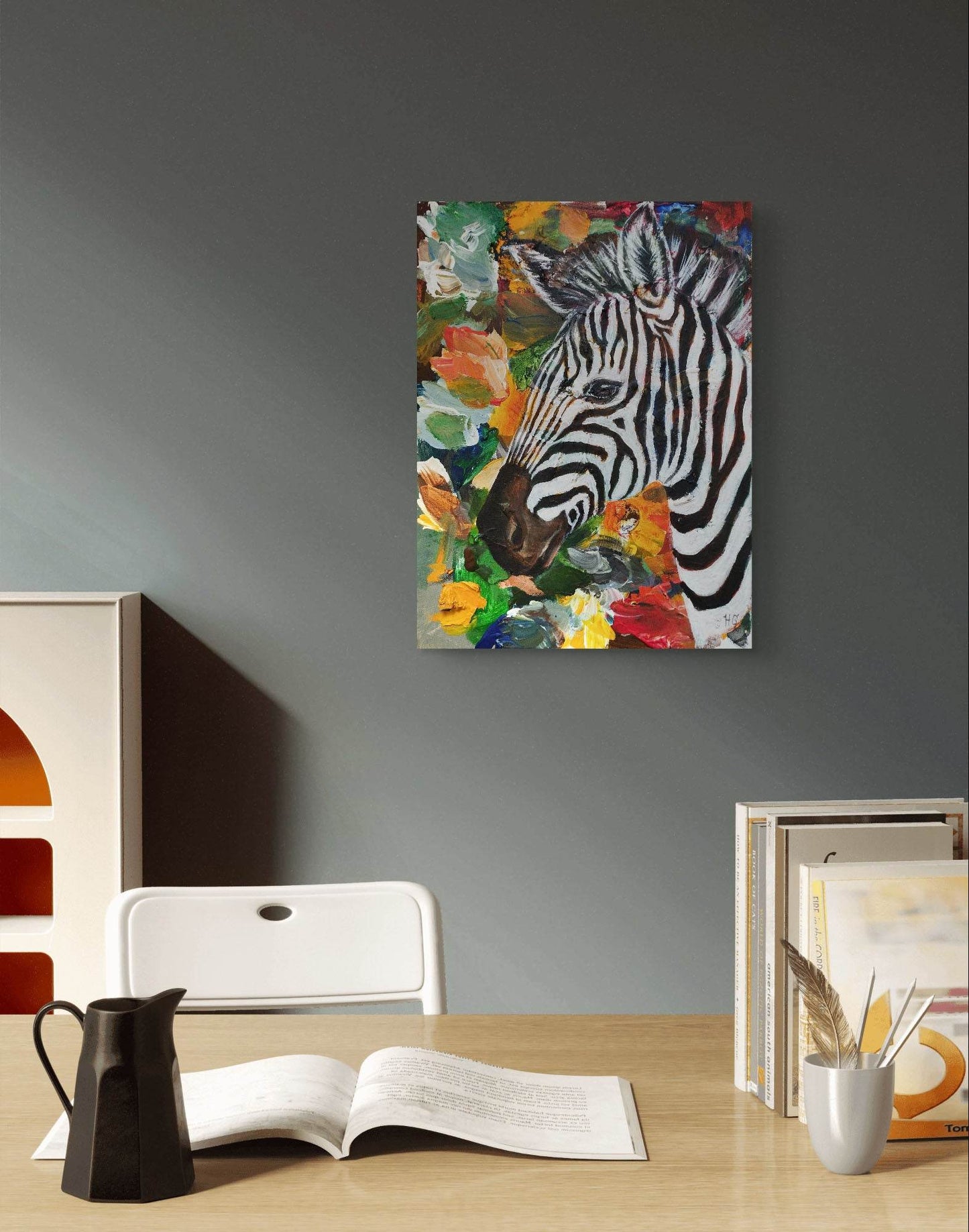 Gemälde bunt Zebra – handgemaltes Original Acrylbild (30 x 40 cm) - H1Z Art