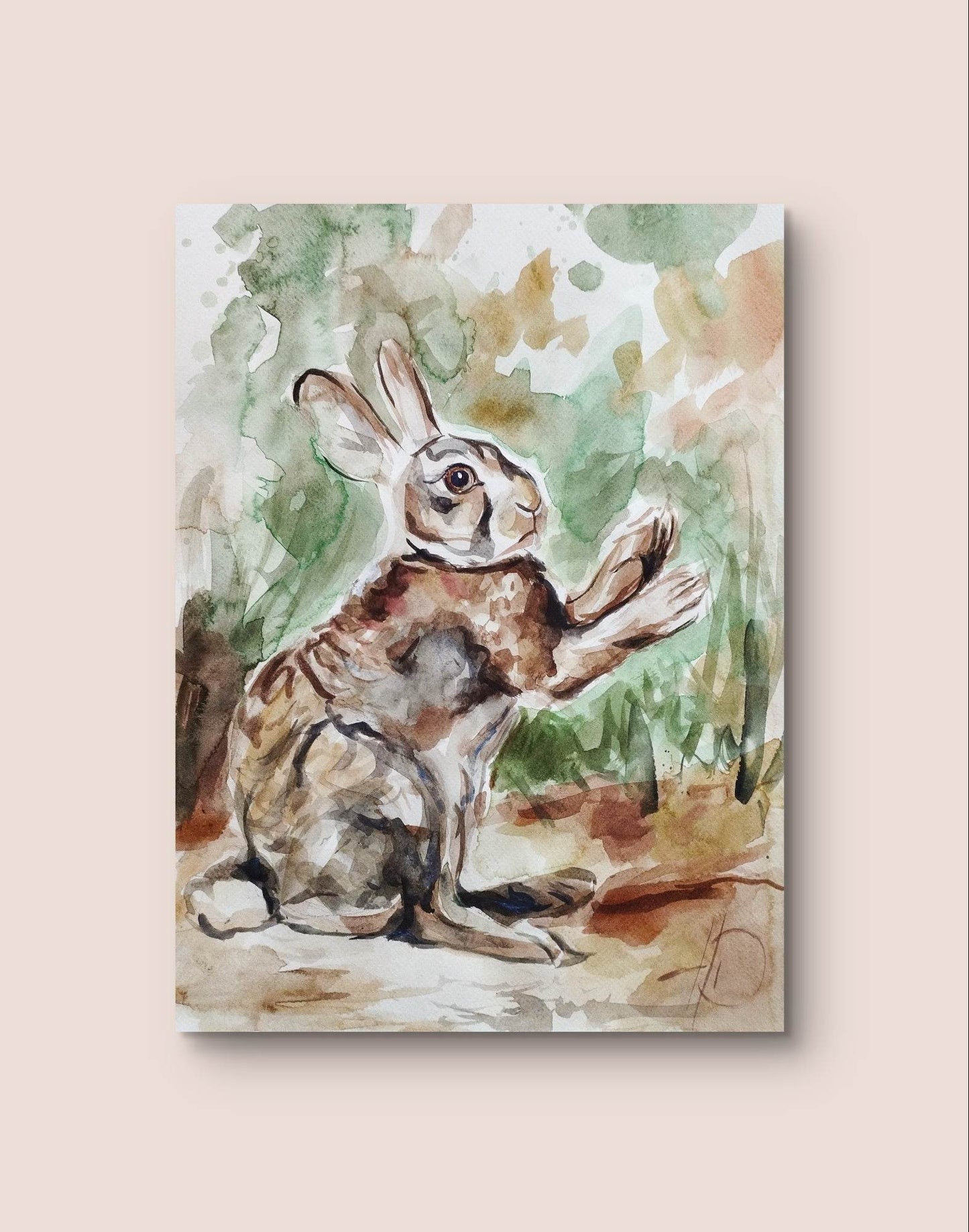 Aquarellbild Hase im Wald (30 × 40 cm)