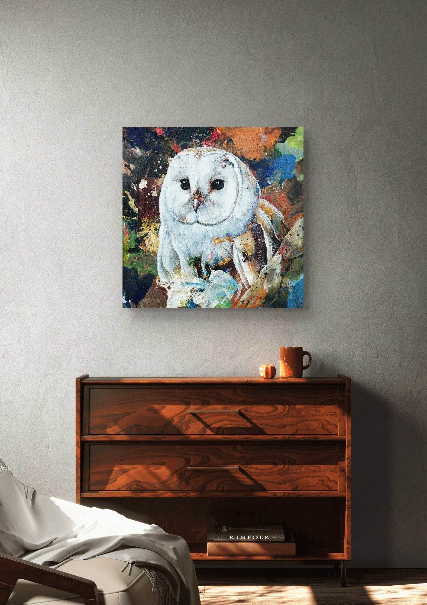 Gemälde Schleiereule – handgemaltes Original Acrylbild (50 x 50 cm)