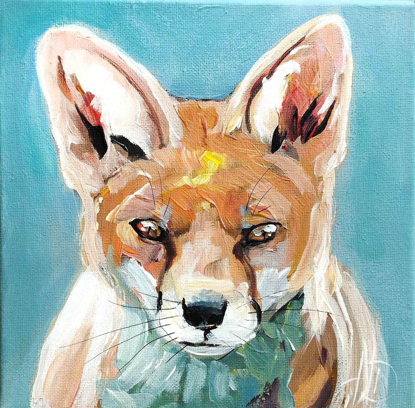 H1Z ART Acrylbild Gemälde Kleiner Fuchs – handgemaltes Original Acrylbild (20 x 20 cm)
