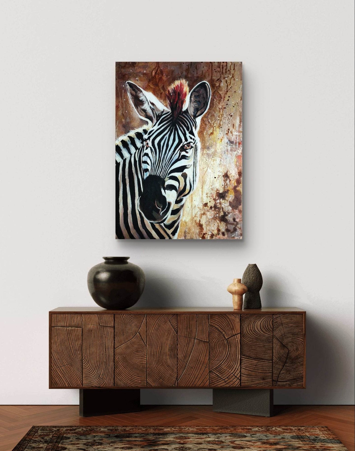 H1Z ART Acrylbild Gemälde Zebra im Morgenlicht – handgemaltes Original Acrylbild (50 x 70 cm)