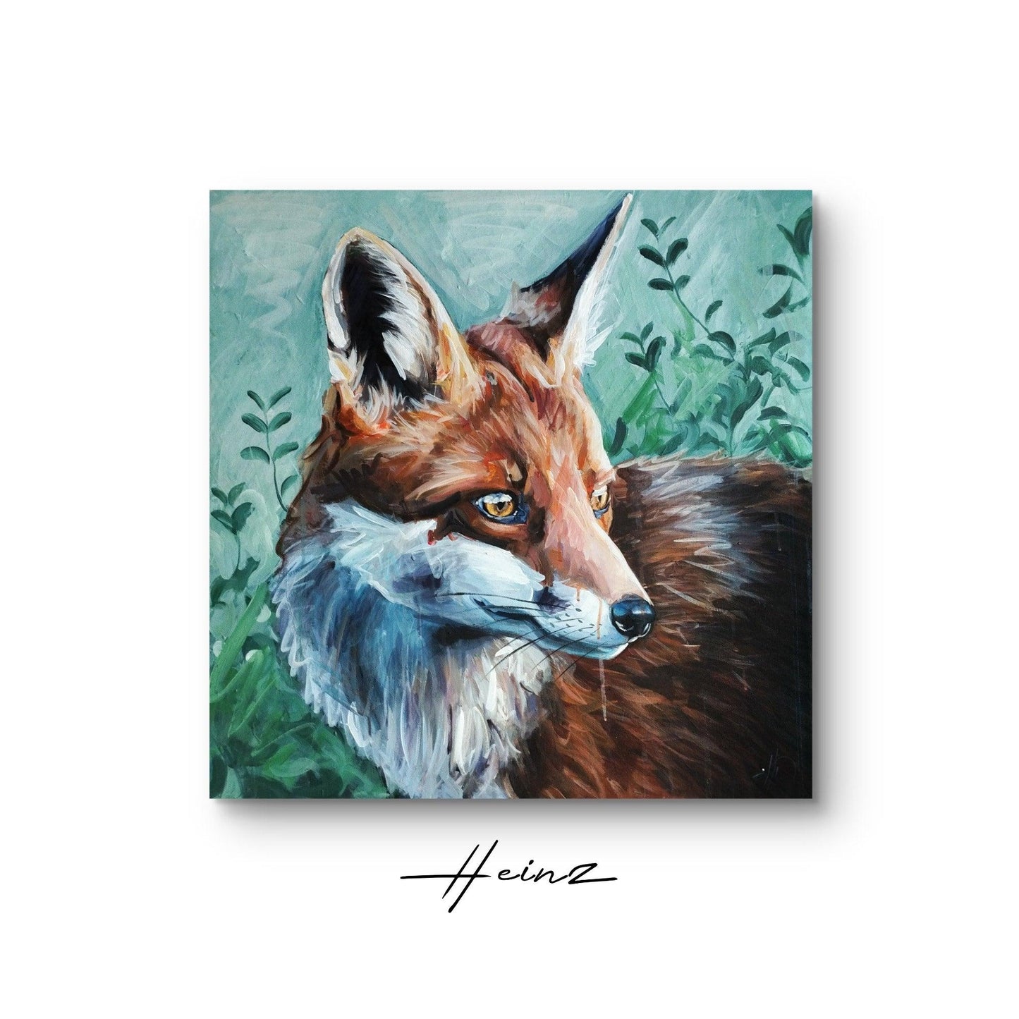 Premium Gemälde 'Fuchs im Wald' 70 x 70 cm - Heinz