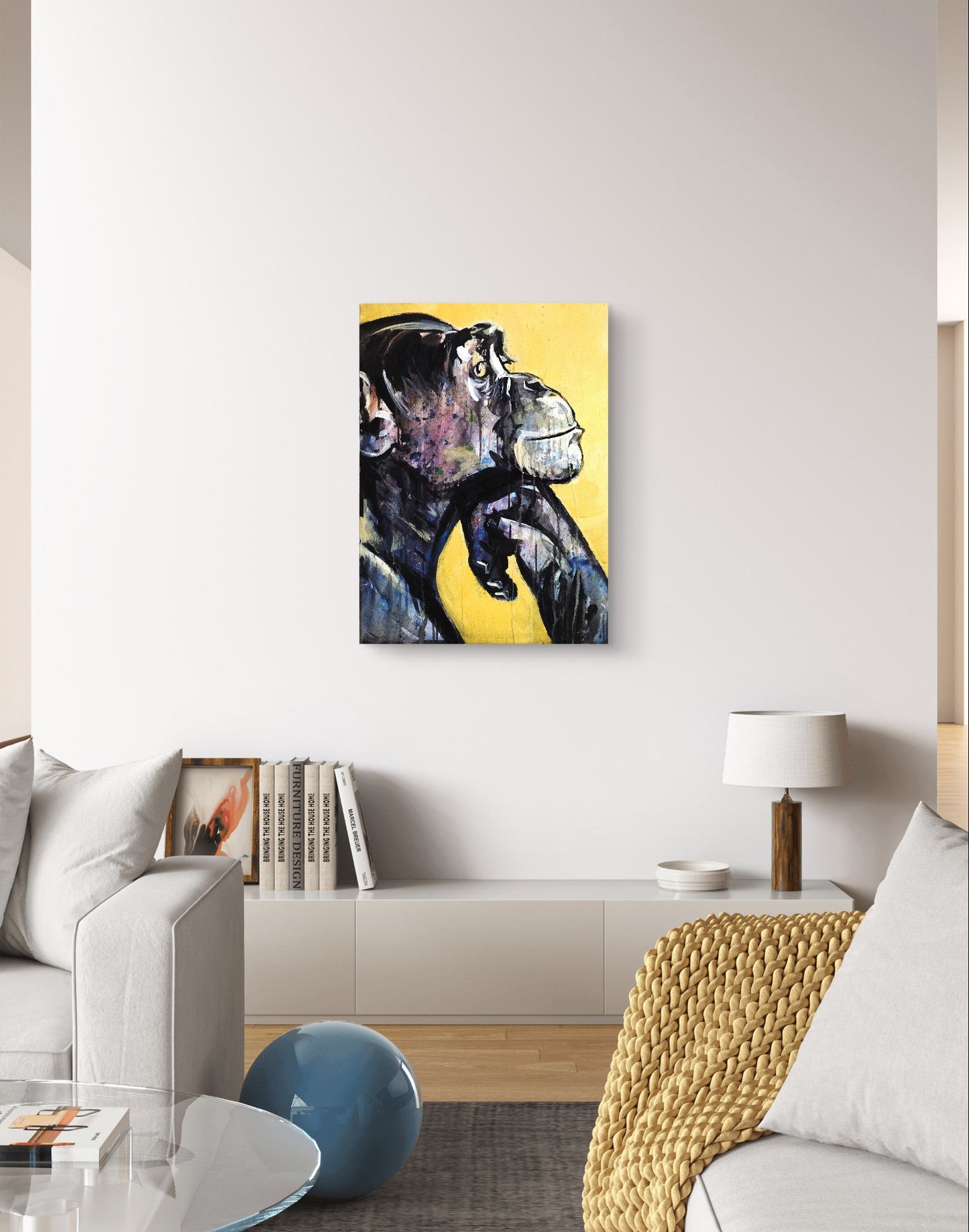 Gemälde "Nachdenklicher Affe" 50 x 70 cm - Heinz