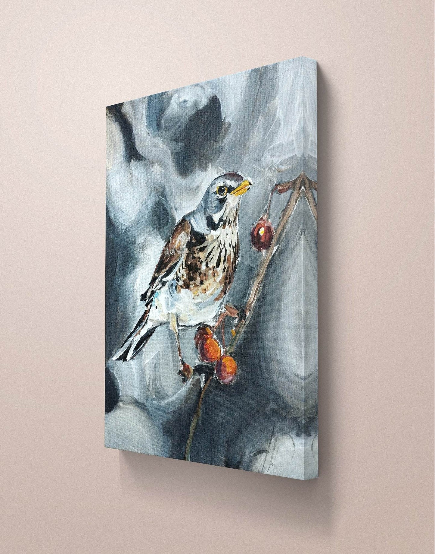 Gemälde Wacholderdrossel – handgemaltes Original Acrylbild (30 x 40 cm)