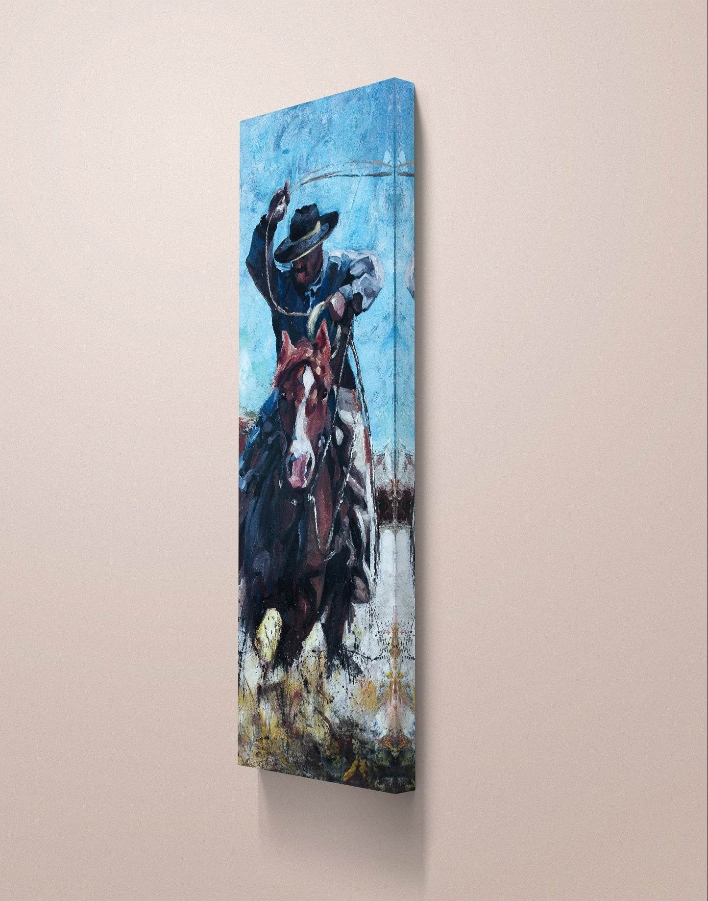 Gemälde Cowboy – handgemaltes Original Acrylbild (120 x 40 cm)