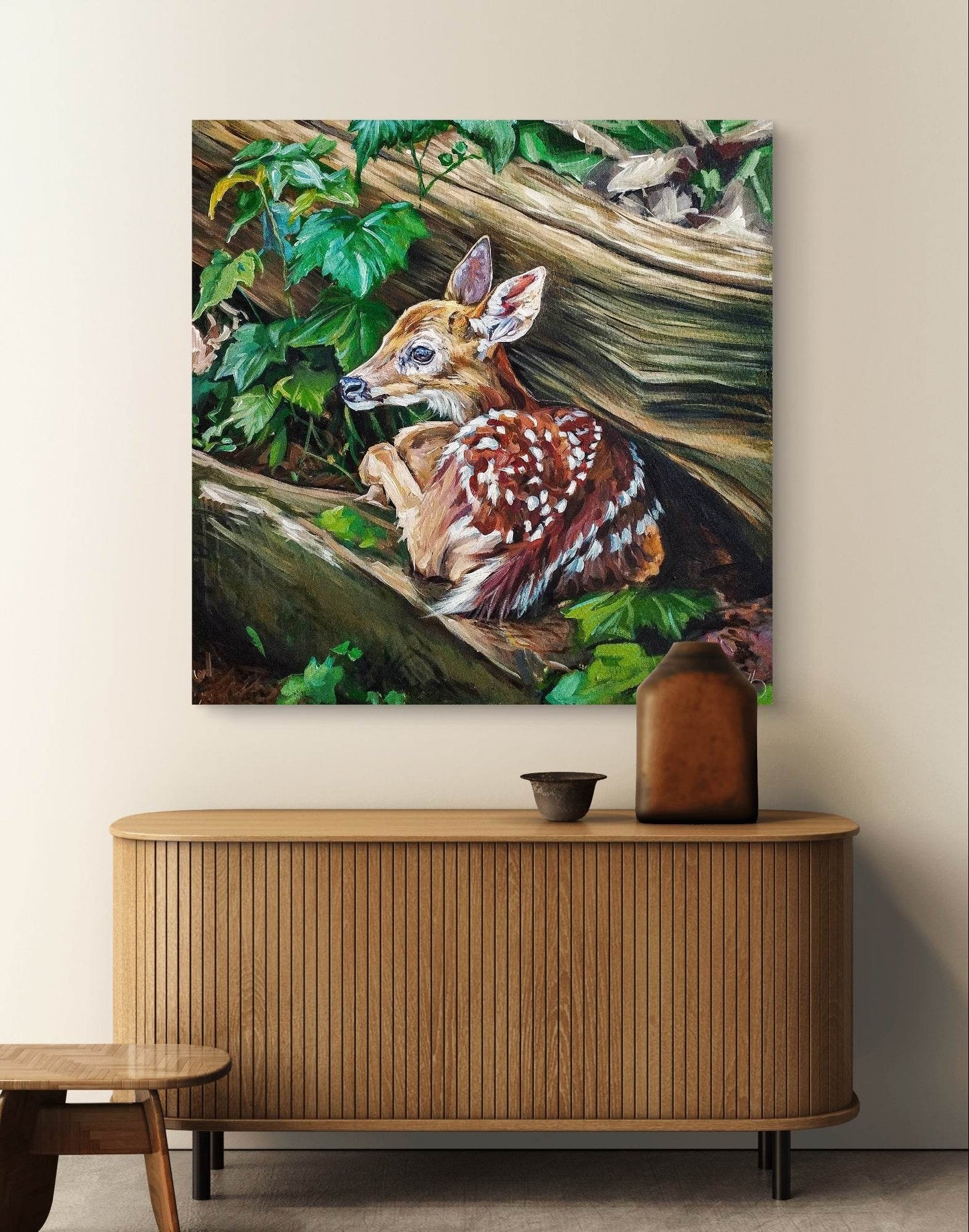 Heinz Acrylbild Wandbild junges Reh Acryl auf Leinwand (100 x 100 cm)