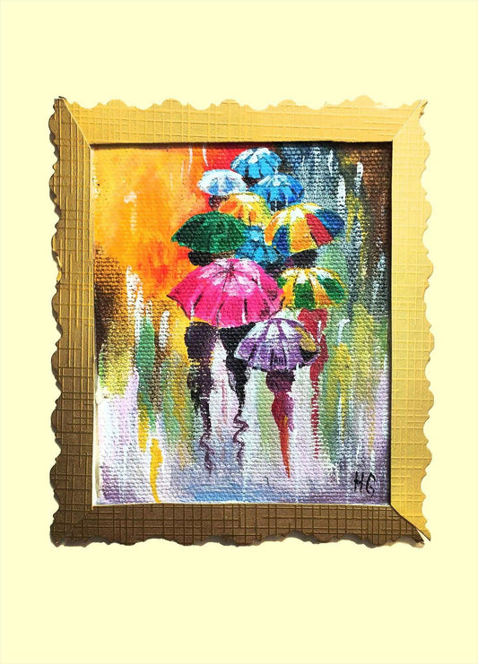 Expressiv-realistisches Grußkarte "Regentag in Acryl" – Handgemalt auf Leinwand von H1Z ART in lebendiger Atmosphäre