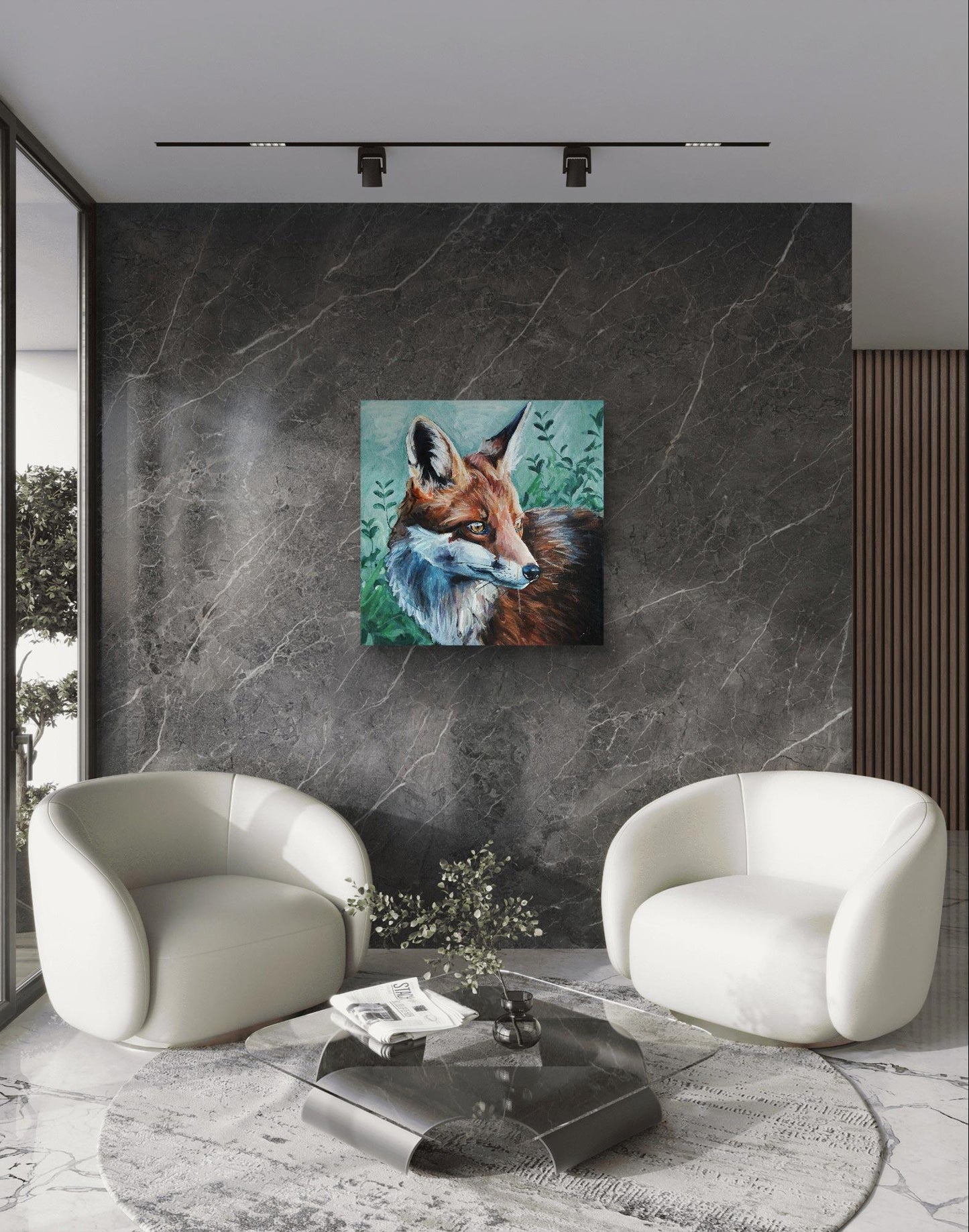 Premium Gemälde 'Fuchs im Wald' 70 x 70 cm - Heinz