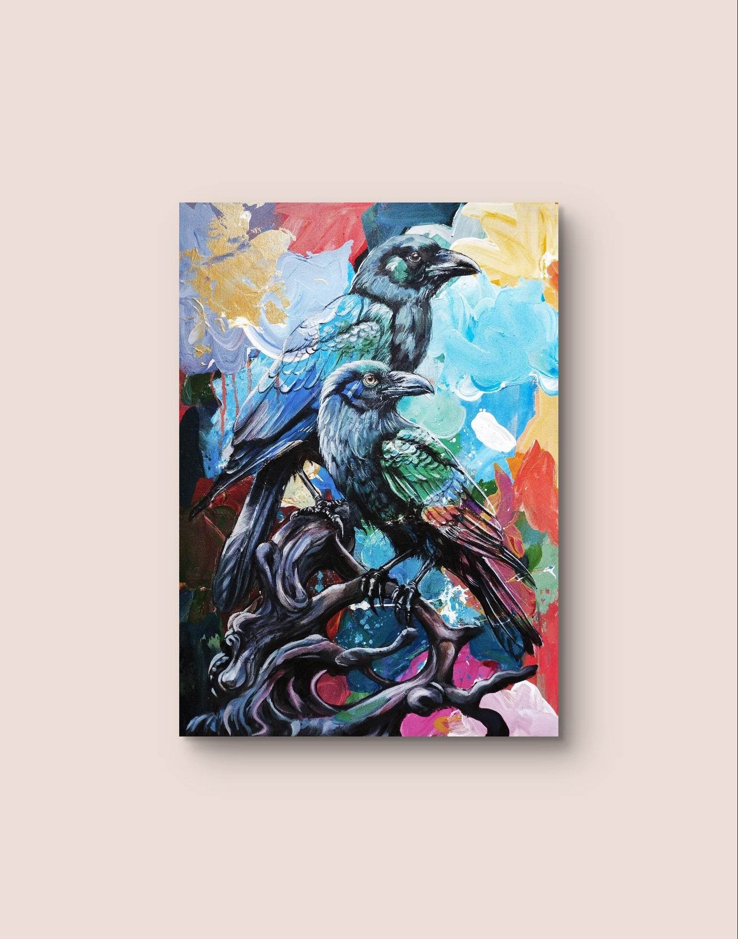 Gemälde Raben – handgemaltes Original Acrylbild (50 x 70 cm)