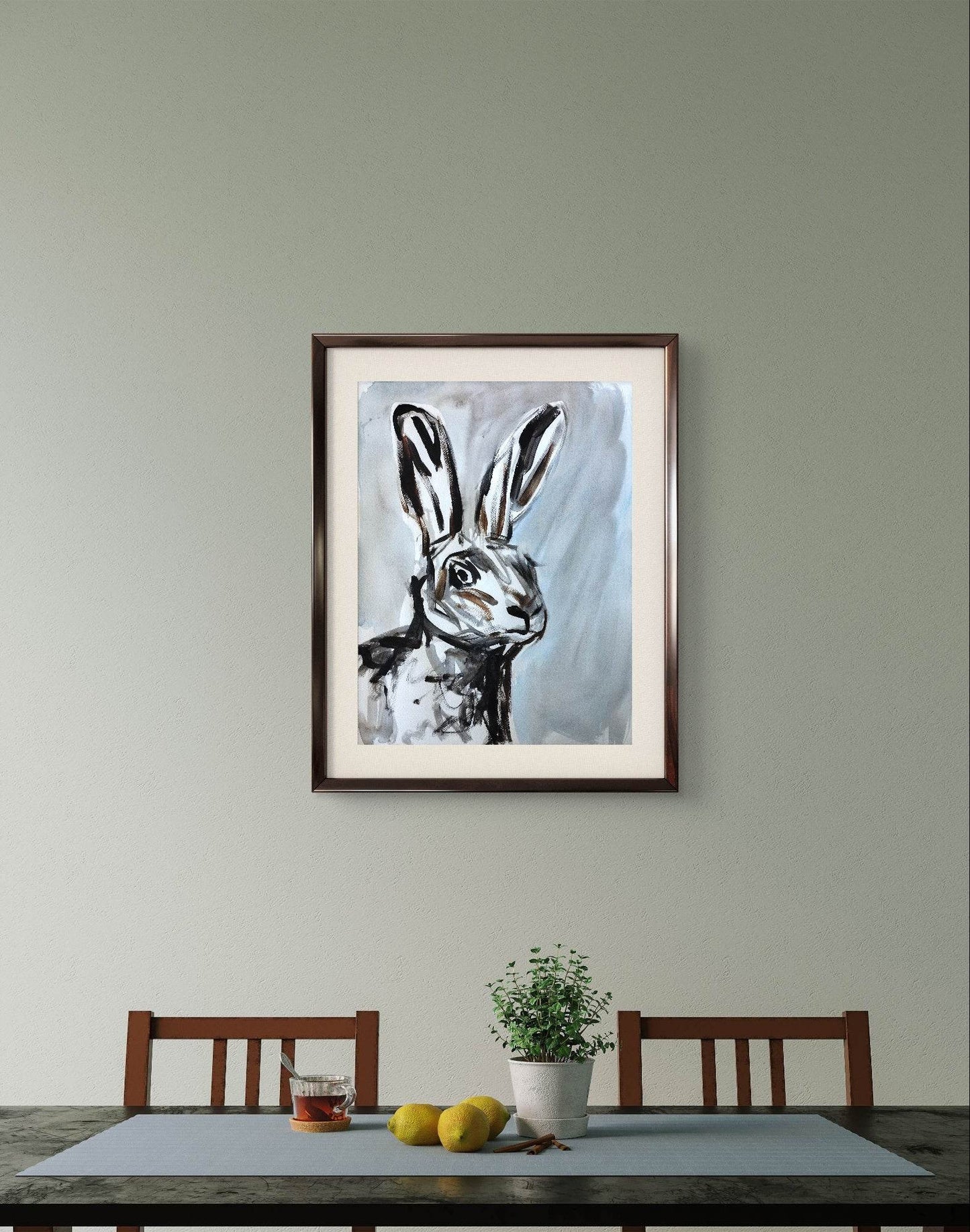 Aquarellbild Hasenporträt (30 × 40 cm)
