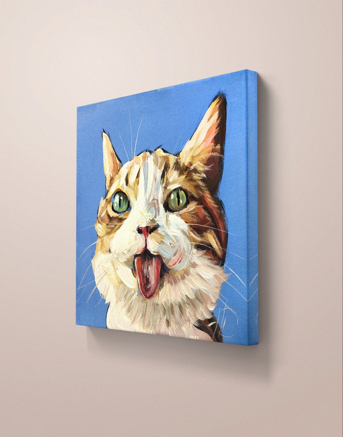 Gemälde "Katze mit Zungenspaß" 20 x 20 cm - Heinz