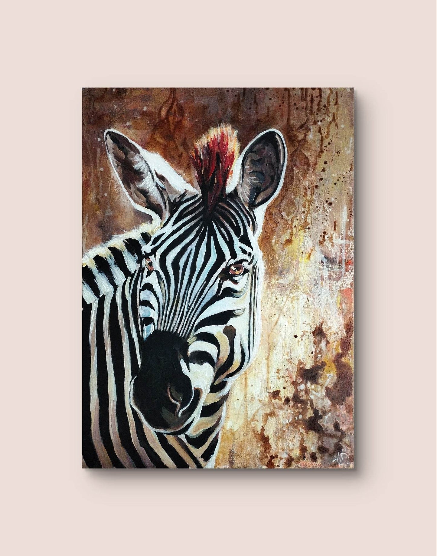 H1Z ART Acrylbild Gemälde Zebra im Morgenlicht – handgemaltes Original Acrylbild (50 x 70 cm)