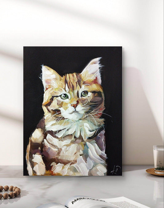Expressiv-realistisches Gemälde orange Katze – handgemaltes Original Acrylbild (30 x 40 cm) auf Leinwand von H1Z ART in lebendiger Atmosphäre