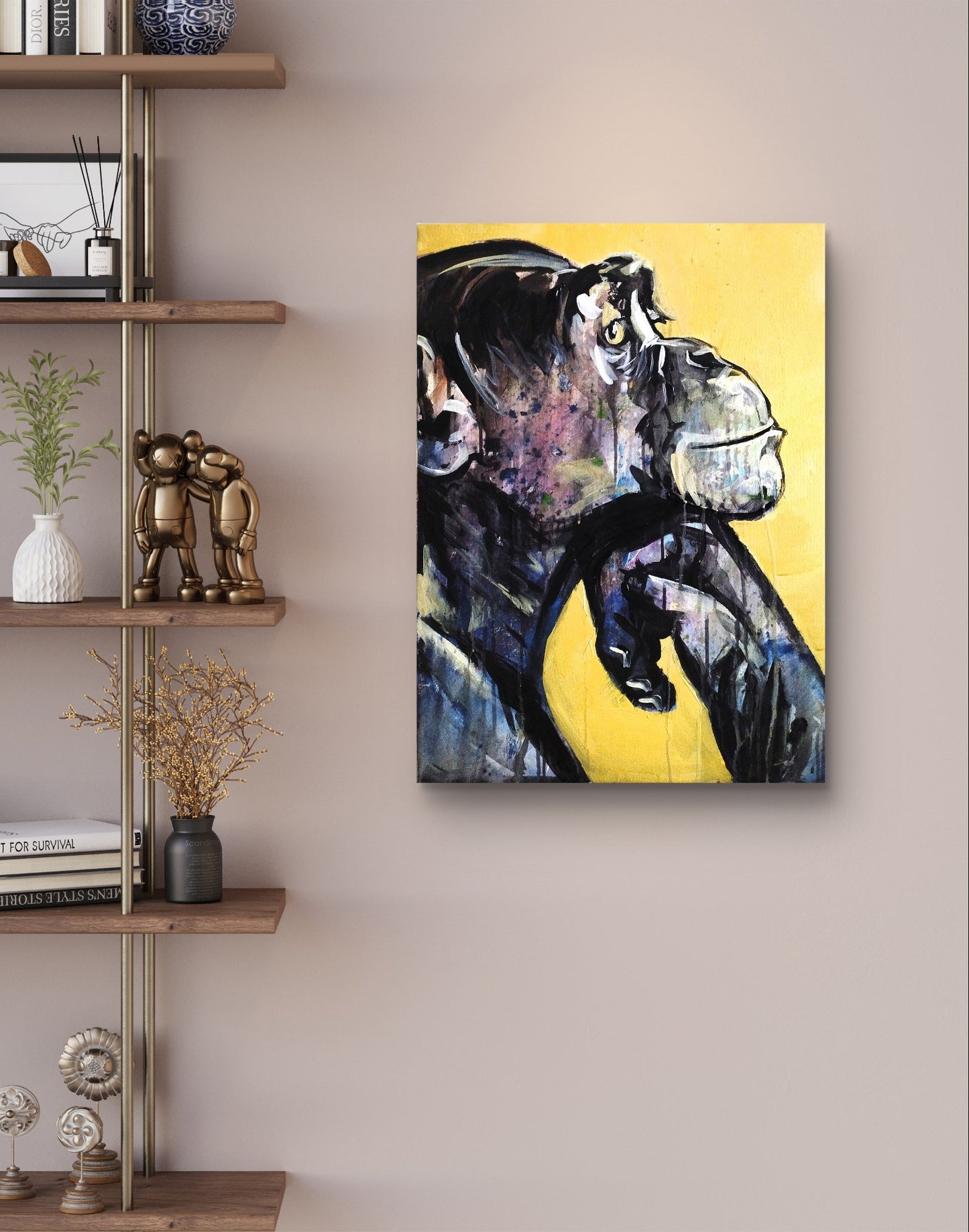 Gemälde "Nachdenklicher Affe" 50 x 70 cm - Heinz