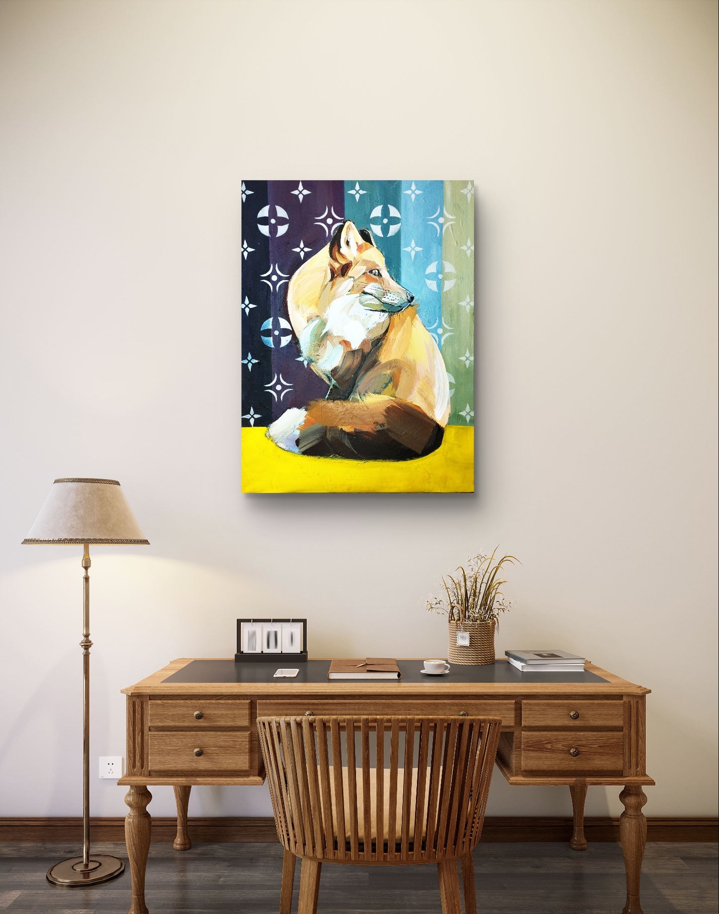 Heinz Acrylbild Acrylgemälde auf Leinwand - "Fuchs in Violettlicht" 80 x 60 cm