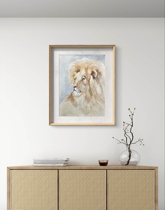 Expressiv-realistisches Löwen-Aquarell – Kraftvolles Tierbild Original Aquarellpapier (30 × 40 cm) auf Leinwand von H1Z ART in lebendiger Atmosphäre