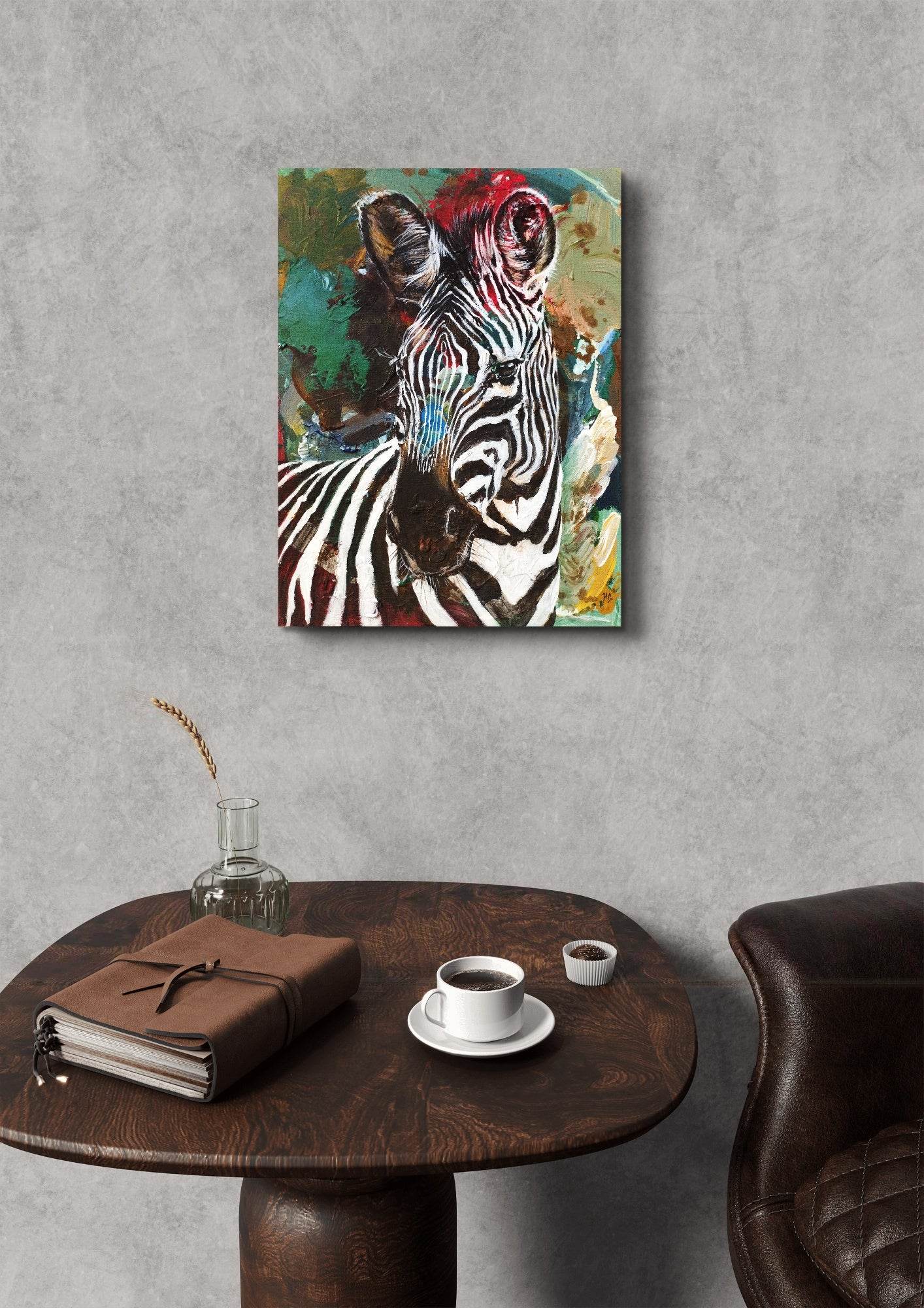 Gemälde Zebra in grün – handgemaltes Original Acrylbild (30 x 40 cm)