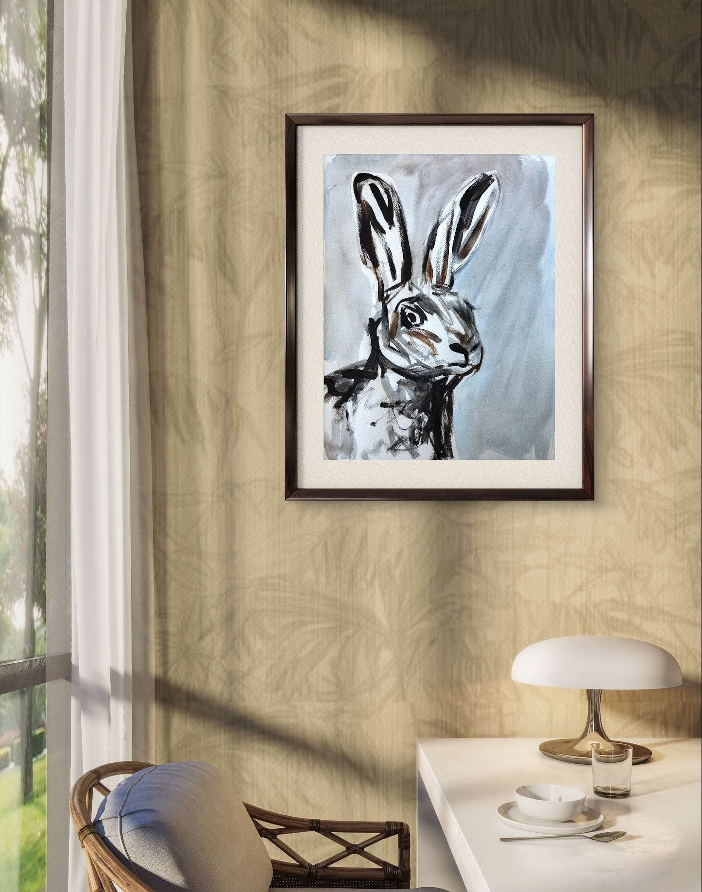 Aquarellbild Hasenporträt (30 × 40 cm)