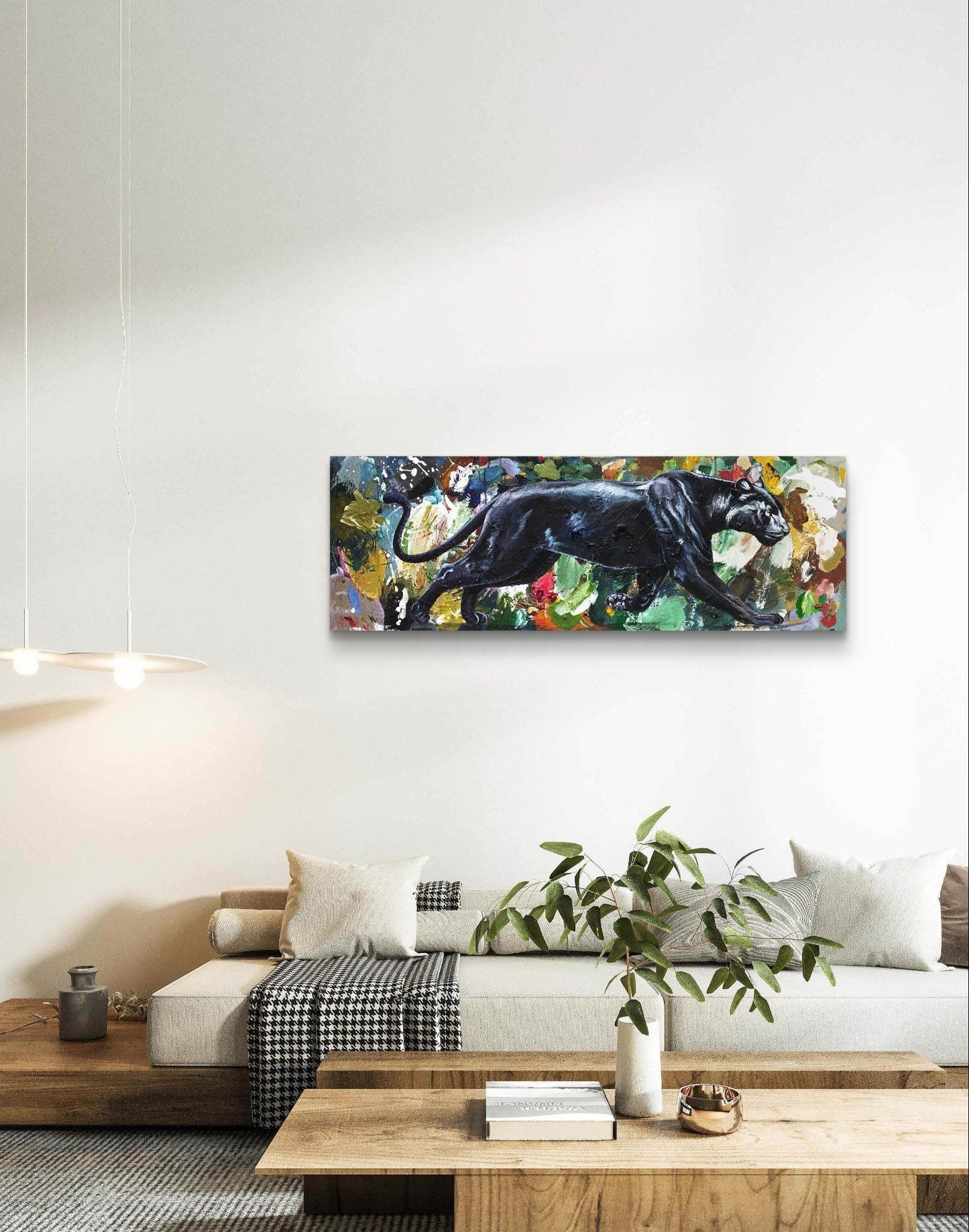 Gemälde Panther – handgemaltes Original Acrylbild (120 x 40 cm) - H1Z Art