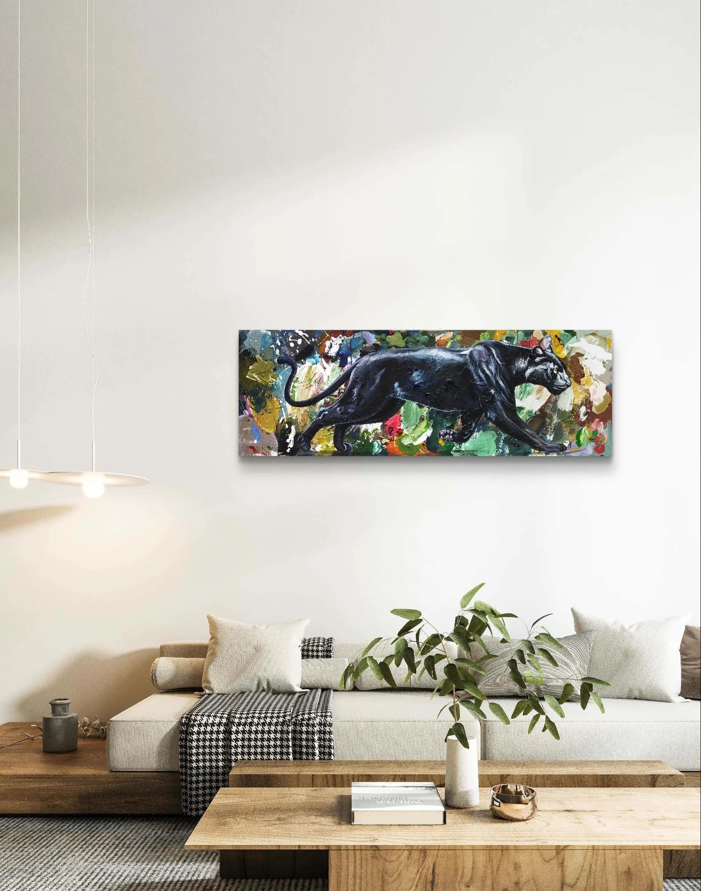 Panther painting – hand-painted original acrylic painting (120 x 40 cm)