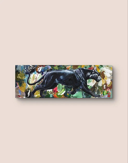 Expressiv-realistisches Gemälde Panther – handgemaltes Original Acrylbild (120 x 40 cm) auf Leinwand von H1Z ART in lebendiger Atmosphäre