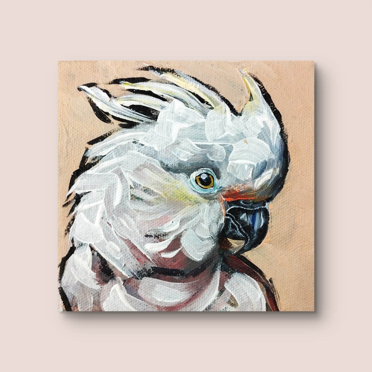 Gemälde Weißhaubenkakdu – handgemaltes Original Acrylbild (10 x 10 cm)
