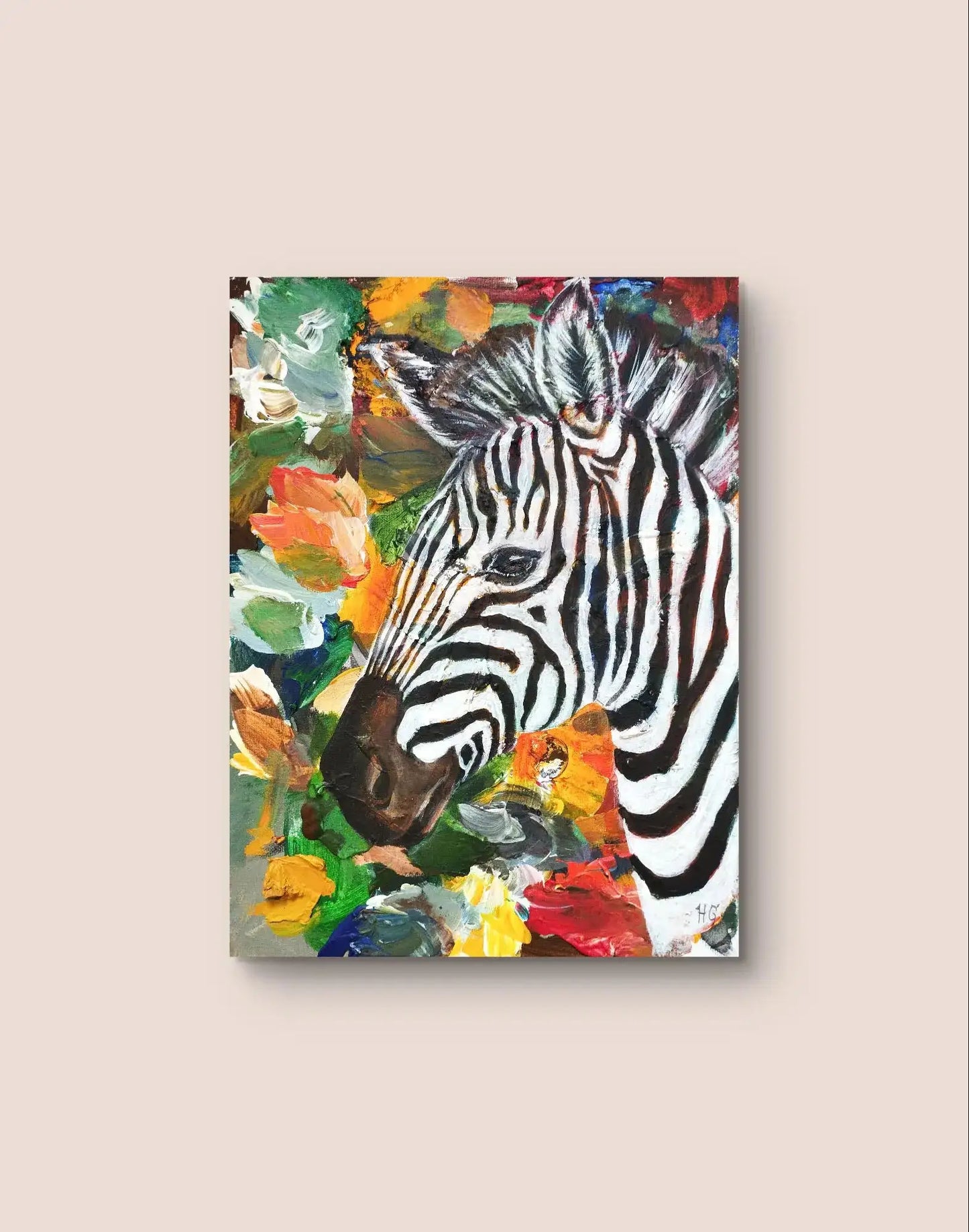 Expressiv-realistisches Gemälde Zebra auf der Savanne – handgemaltes Original Acrylbild (30 x 40 cm) auf Leinwand von H1Z ART in lebendiger Atmosphäre