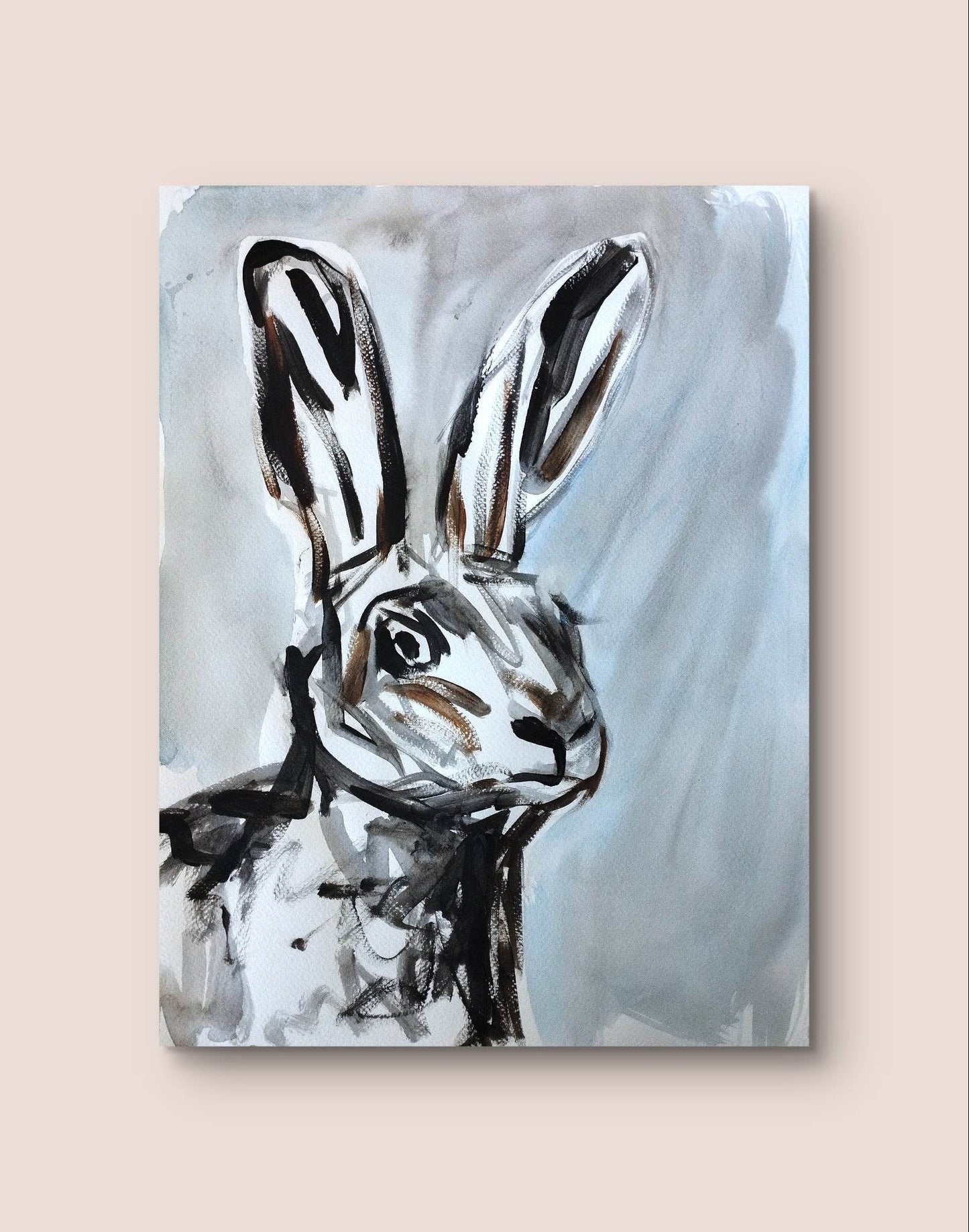 Aquarellbild Hasenporträt (30 × 40 cm)