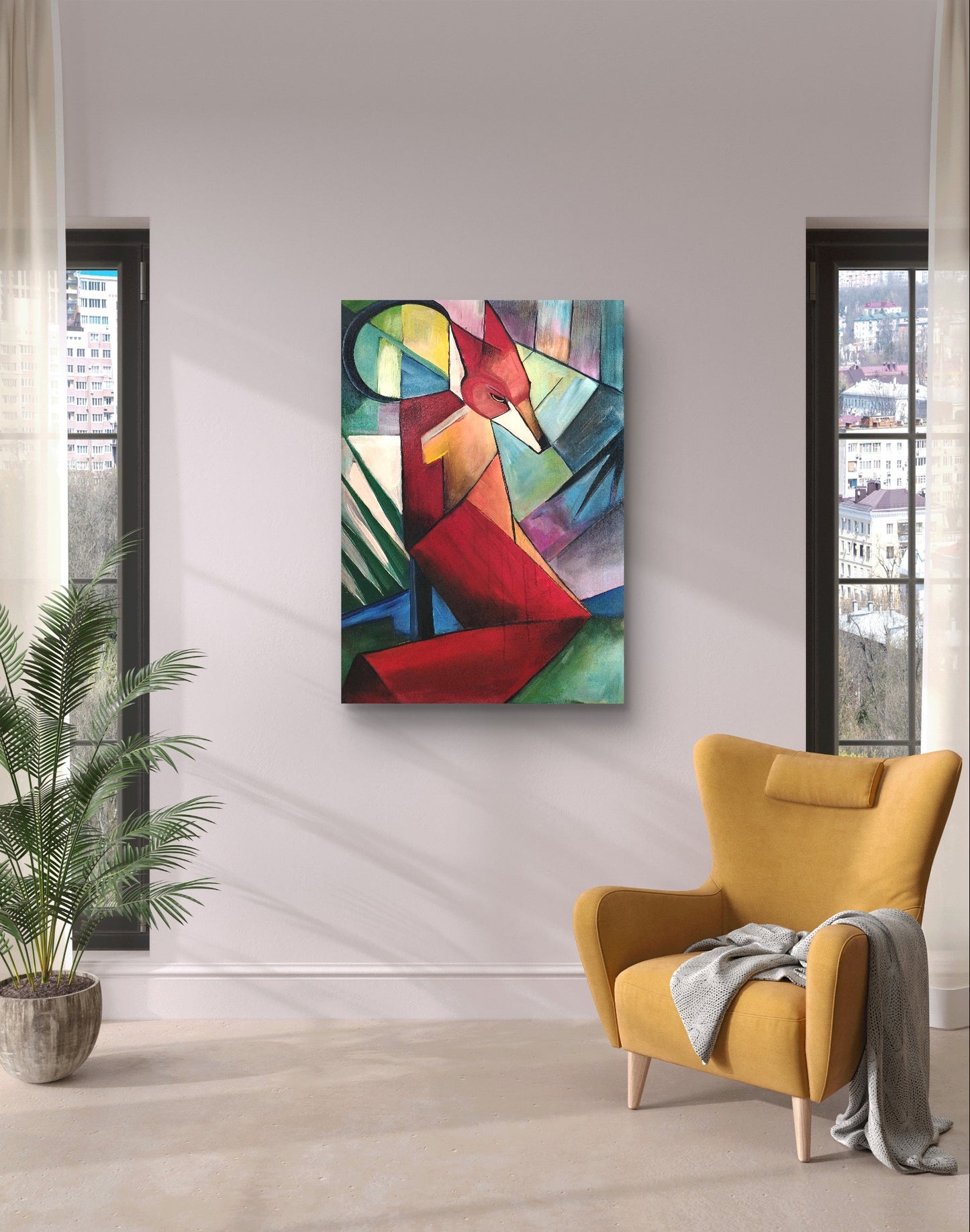 Premium Gemälde "Kubistischer Fuchs" 100 x 70 cm - Heinz