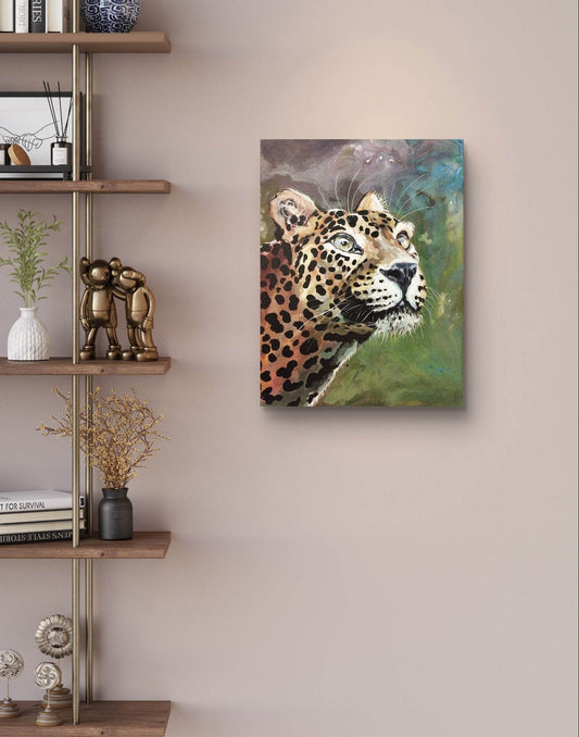 Expressiv-realistisches Gemälde Leopard – handgemaltes Original Acrylbild (30 x 40 cm) auf Leinwand von H1Z ART in lebendiger Atmosphäre