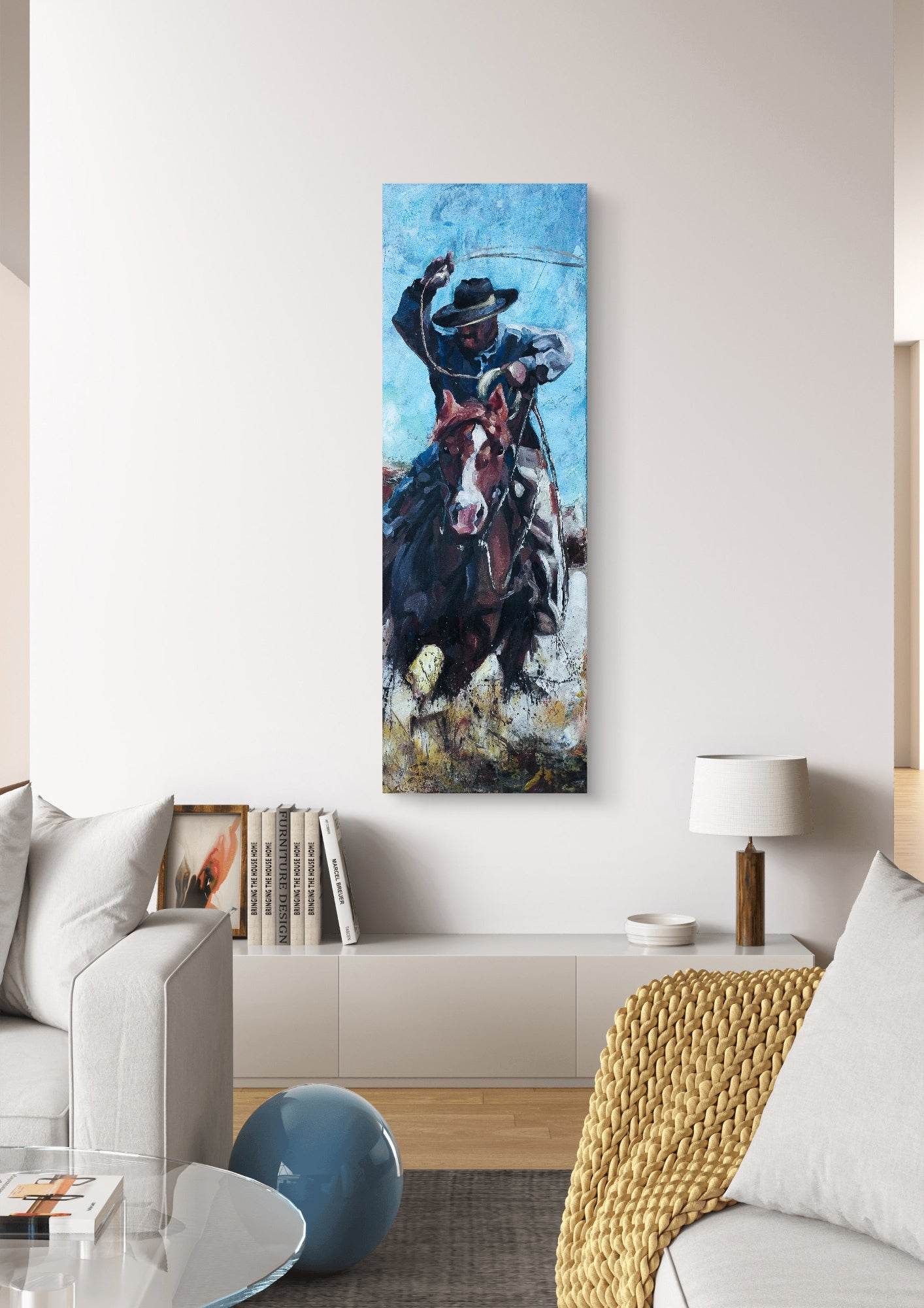 Gemälde Cowboy – handgemaltes Original Acrylbild (120 x 40 cm)