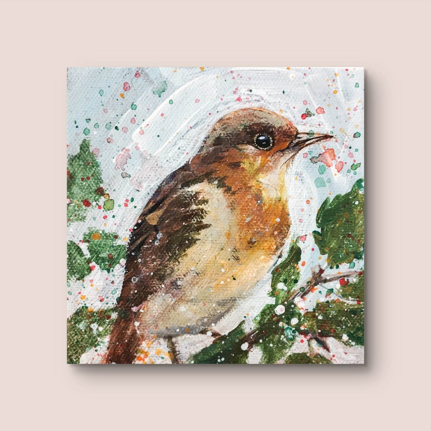 Gemälde Rotkehlchen Original – handgemaltes Original Acrylbild (10 x 10 cm)